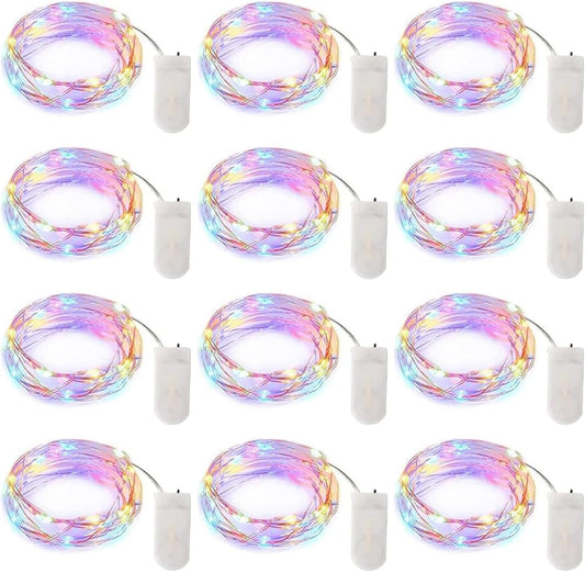 12 Pack Easter Day Pastel LED Fairy Lights Battery Operated - Waterproof Silver Wire 7 ft 20 LED Firefly Lights for Easter Day Decor DIY Craft Party Bedroom