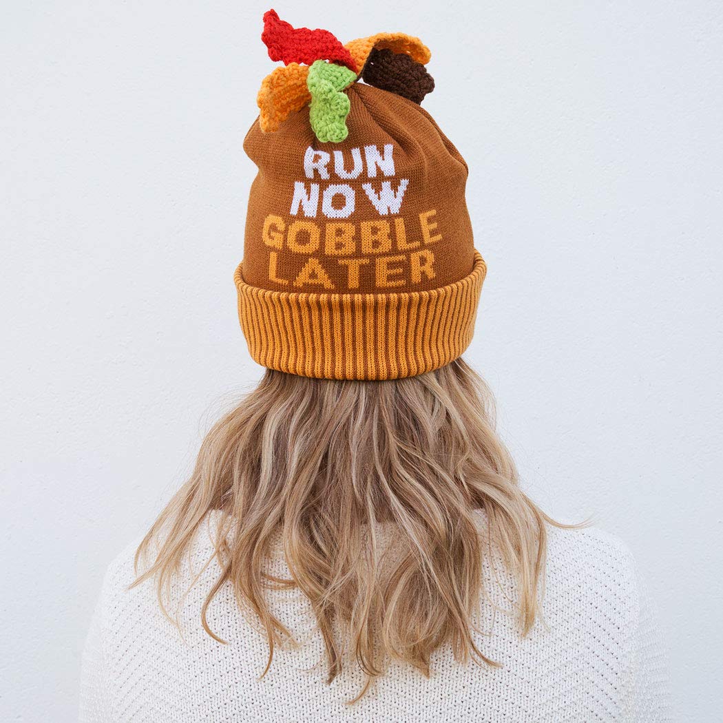 Now Gobble Later Turkey Pom Pom Beanie Hat | Thanksgiving Turkey Trot Gear