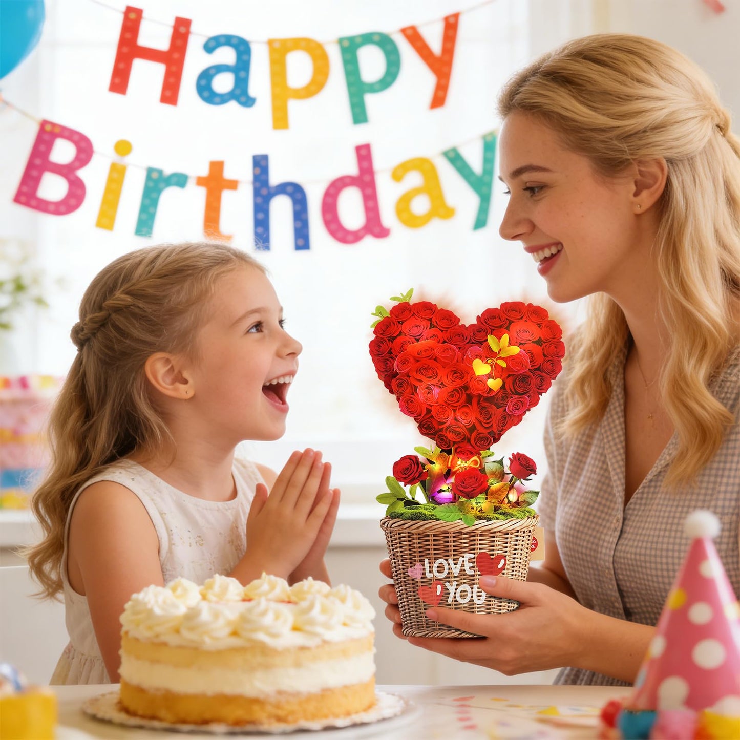 MZD8391 Mothers Day Card with MUSIC & LIGHTS, 3D Pop Up Birthday Card & Anniversary Card, Love Tree Hearts, 10 Inch Life Sized Forever Bouquet Mothers Day Gift for Women Her Wife Mom