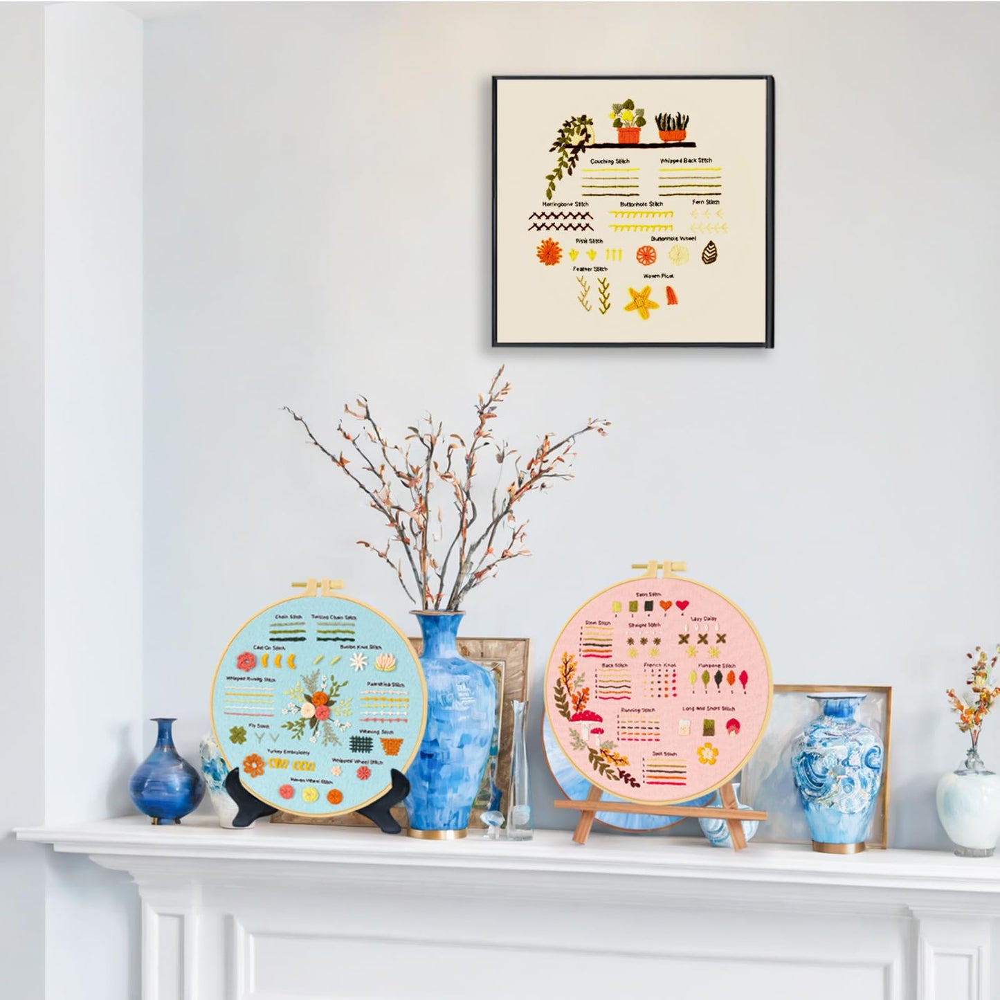 3 Sets Embroidery Kit for Beginners, Embroidery Kit for Adults with Follow Instruction, Cross Stitch Kits with Wooden Embroidery Hoops (Stlye B)