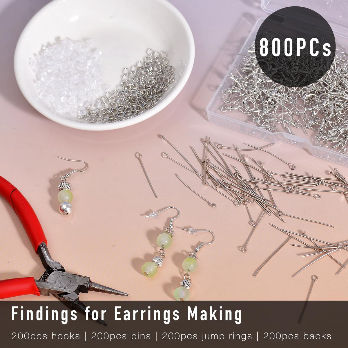 800PCs Fish Hooks & Pins, Earring Making Kit (Fish Hook Silver)