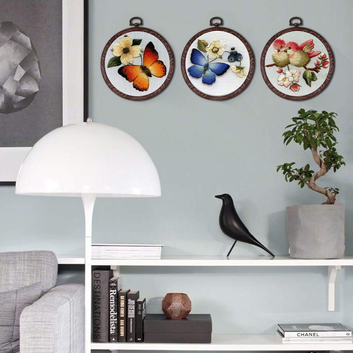 joybest 4 Pieces 6 Inch Round Embroidery Hoops Display Frame Circle, Cross Stitch Hoop Ring Imitated Wood Embroidery Kits for Art Craft Sewing and Christmas Ornaments