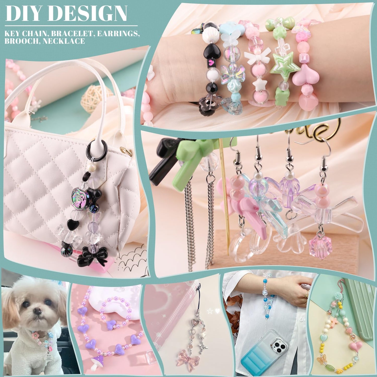 180-240PCS Assorted Acrylic Beads For Bracelet Making, Flower Bow Butterfly Candy Star Heart GummyBear Kawaii Aesthetic Bracelet Charms,Cute Beads For Jewelry Making DIY Necklace Keychain Phone Charms