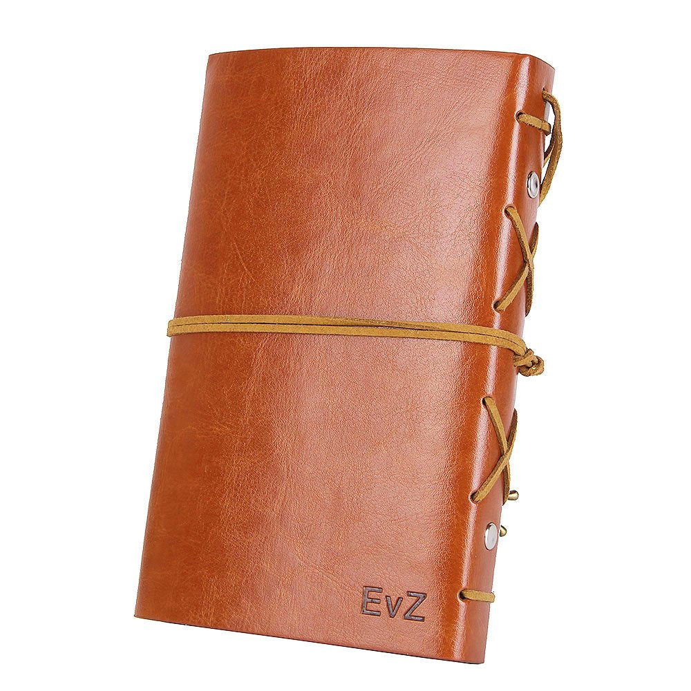EvZ Leather Writing Journal Notebook, 7 Inches Vintage Nautical Spiral Blank String Diary Notepad Sketchbook Travel to Write in, Unlined Paper, Retro Pendants, Classic Embossed, Brown