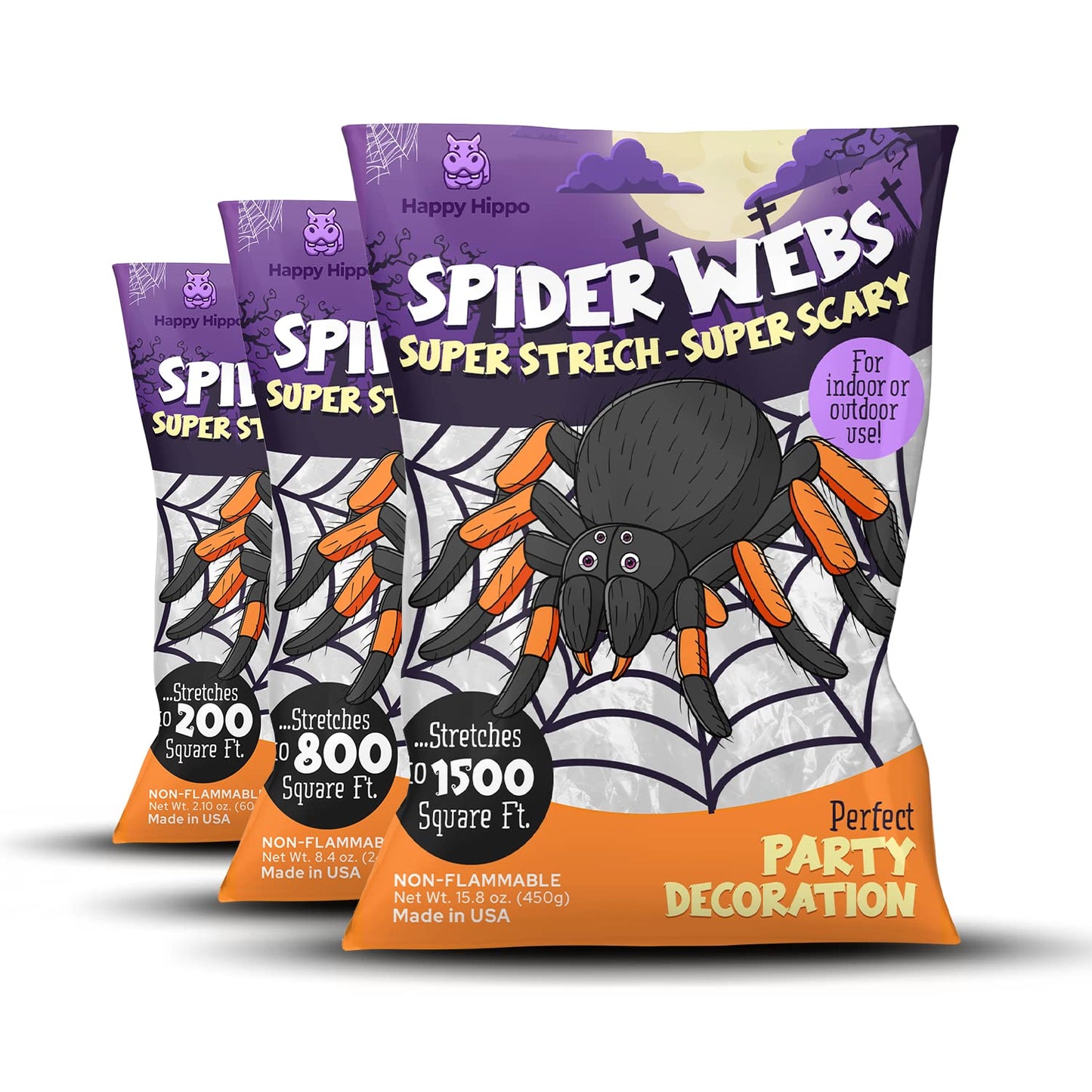 Halloween Spider Web Decoration, 1500 Sqare Feet & Plastic Spiders, Halloween Party Supplies, Spider Webs (Extra Large, 1500 Sq Feet)