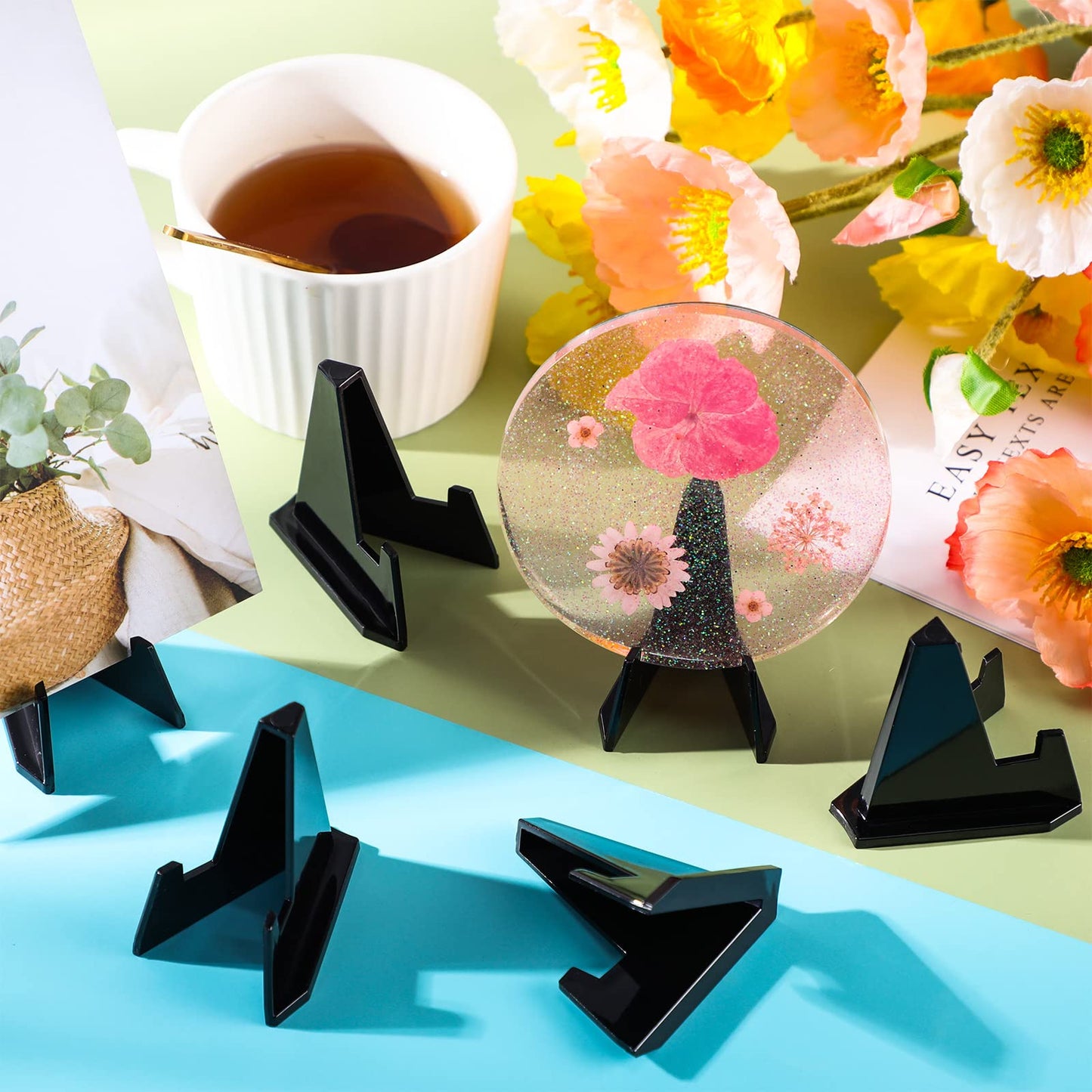 Yalikop 12 Packs Easel Stands Mini Coin Display Stand 2.17 x 1.65 Inch Easel Holder Card Stand for Display Black Display Stand for Collectibles Plastic Plate Display Holder for Medal Watches Picture