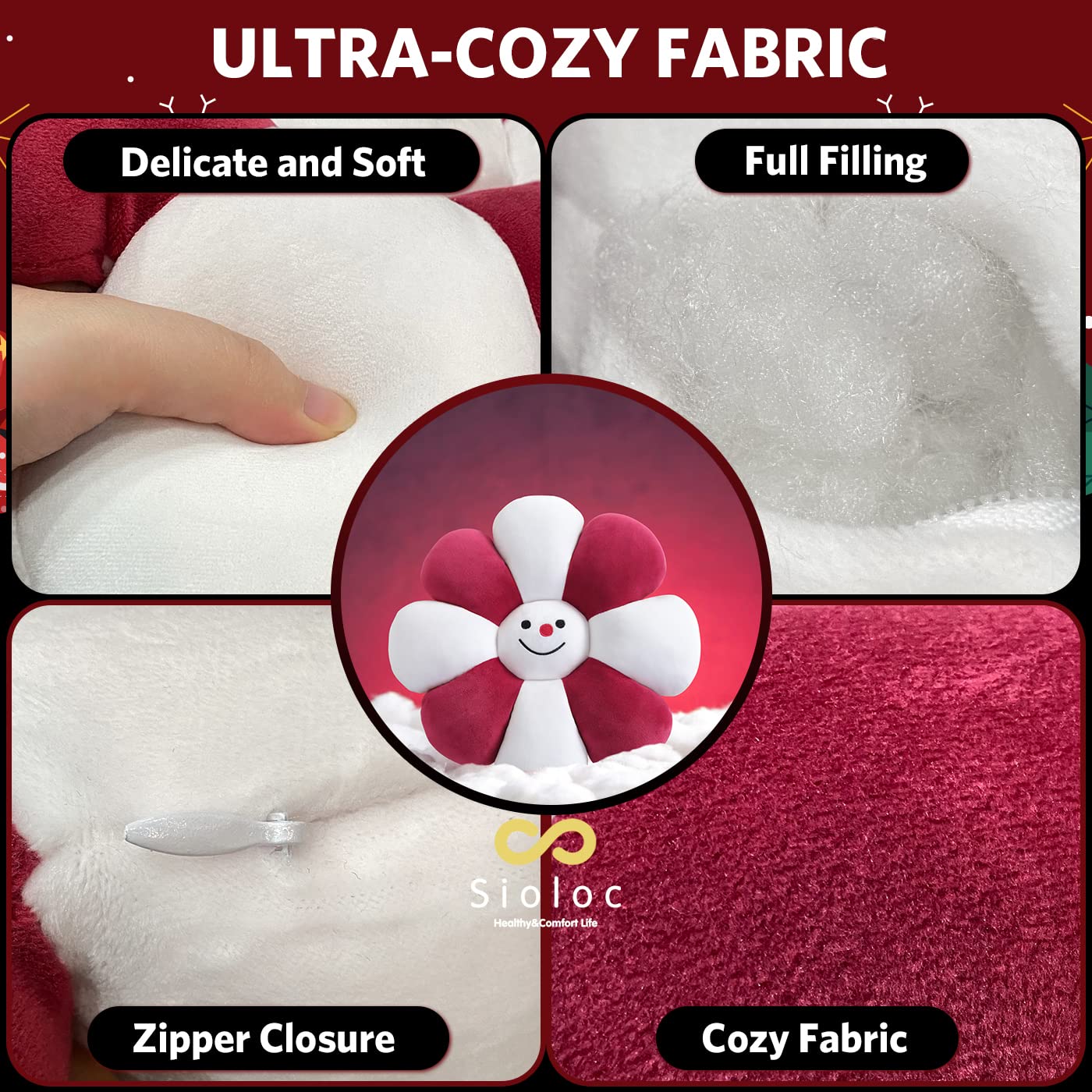 Sioloc Flower Pillow,Flower Shaped Throw Pillow Christmas Decor Flower Floor Pillow,Seating Cushion,Cute Room Decor & Plush Pillow for Bedroom Sofa Chair(Snowman, 15.7Inch)