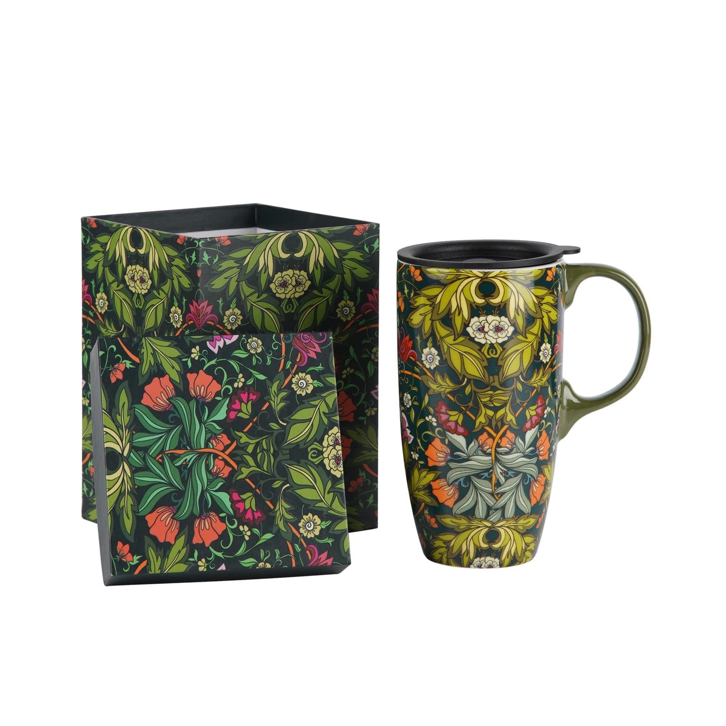 Coffee Ceramic Mug Porcelain Latte Tea Cup With Lid 17oz. Green