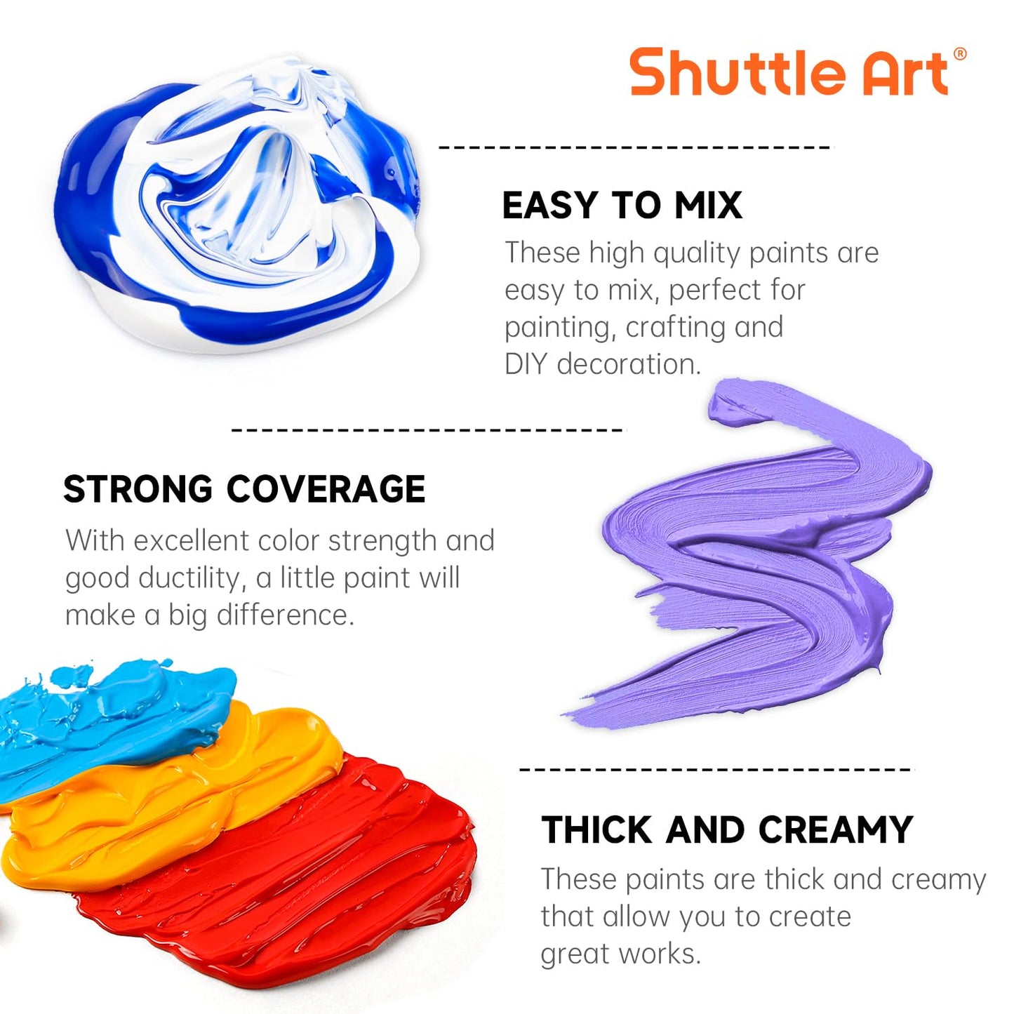72 Pack Acrylic Paint Set, Shuttle Art 60 Colors Acrylic Paint Including Extra White Black & 12 Brushes, 2oz/60ml, Rich Pigmented, Water Proof, Ideal for Artists, Beginners on Canvas Rock Wood Ceramic
