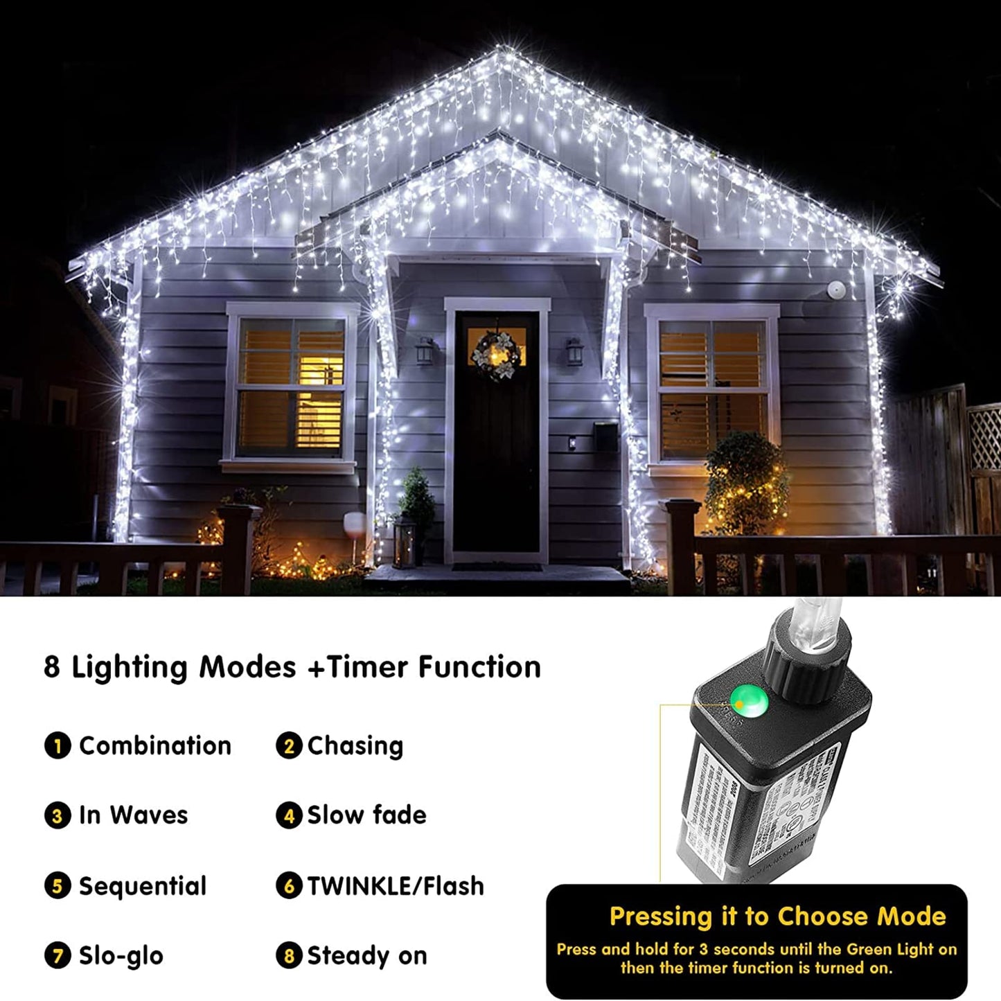 Led Christmas Lights Outdoor Christmas Decorations Hanging Light 400LED 8 Modes 75 Drops, Waterproof Outdoor Indoor Fairy Christmas Lights for Party, Holiday, Wedding, Eaves Decorations (CoolWhite)