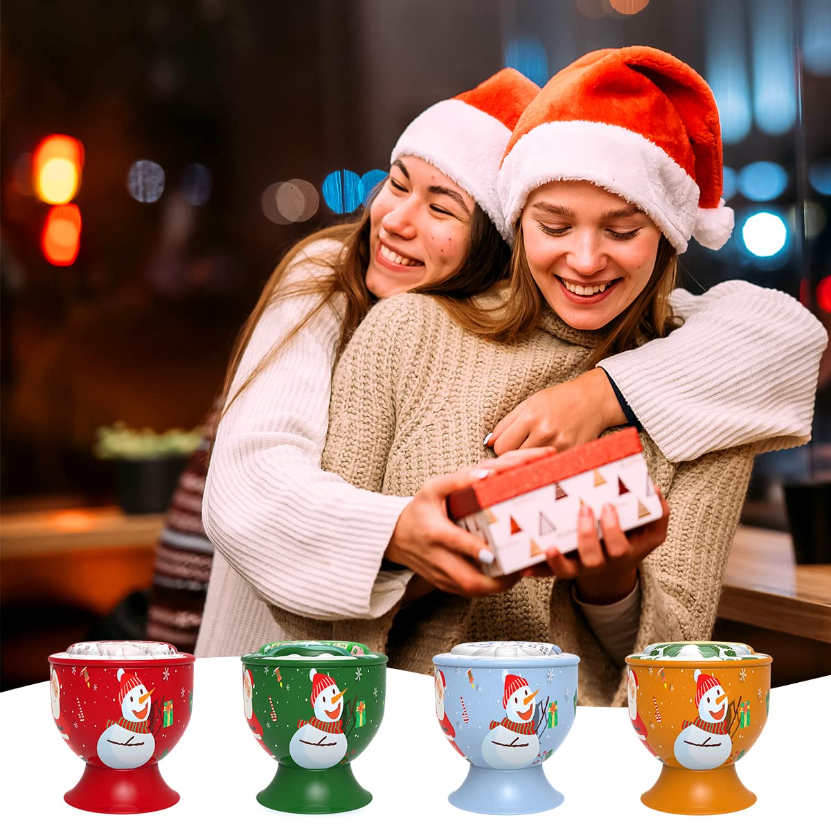 Set of 4 Christmas Santa Claus Snowman Scented Candles Gift Set for Women, Small Natural Soy Wax Decorative Aromatherapy Candles for Home Holiday - Cedar, Vanilla, Apple and Ocean Fragrances