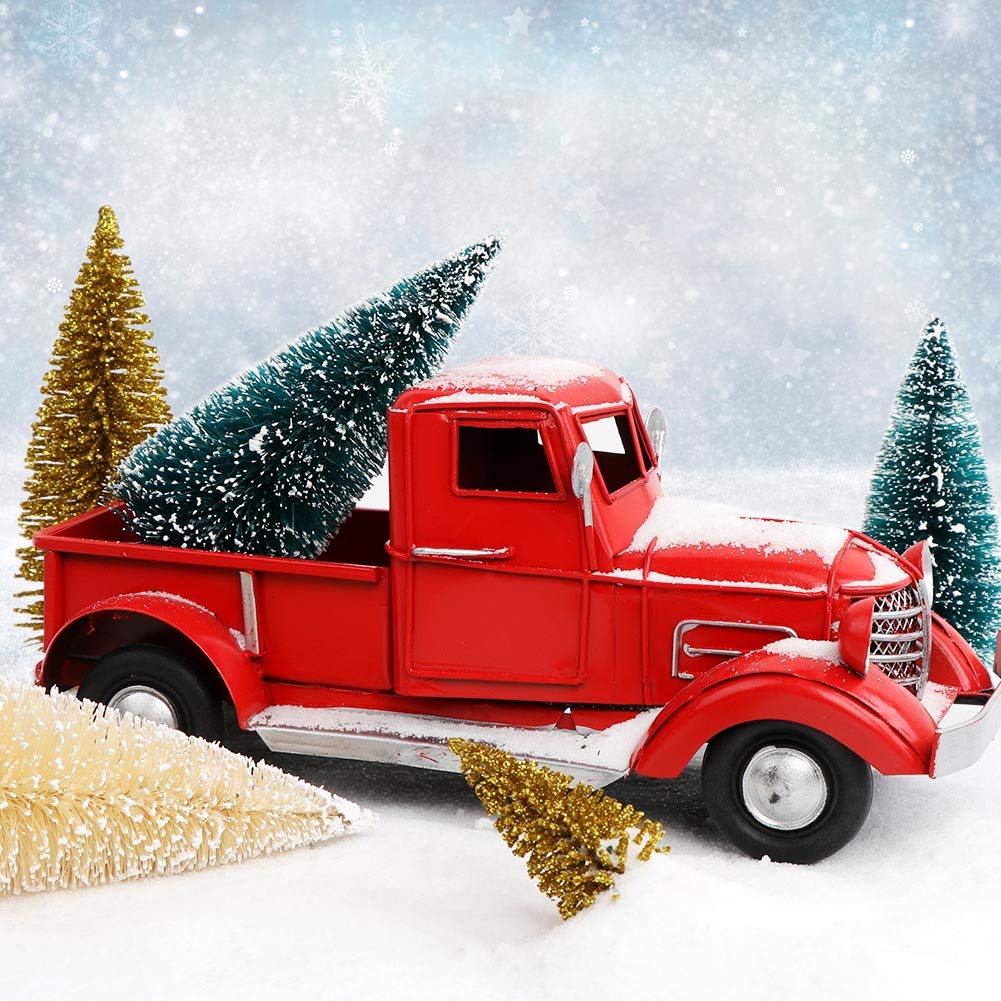 AerWo 24Pcs Mini Christmas Trees Bottle Brush Trees with Wood Base, Christmas Village Trees for Tabletop Christmas Decor Holiday Winter Decorations