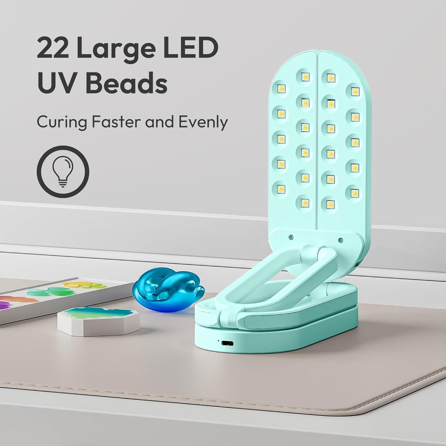 UV Light for Resin Curing, 54W UV Resin Light Lamp, Wireless & Foldable, 3-in-1 Uses for Molds, DIY Craft Deco (Mini Green)