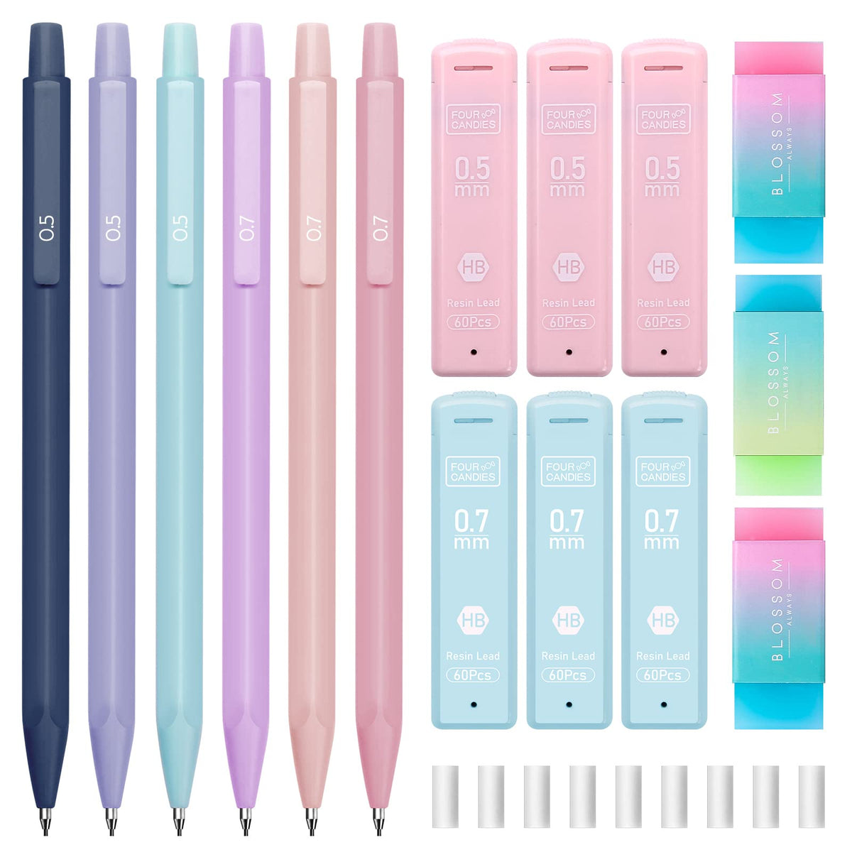 Four Candies Cute Mechanical Pencil Set, 6-Pack 0.5/0.7mm