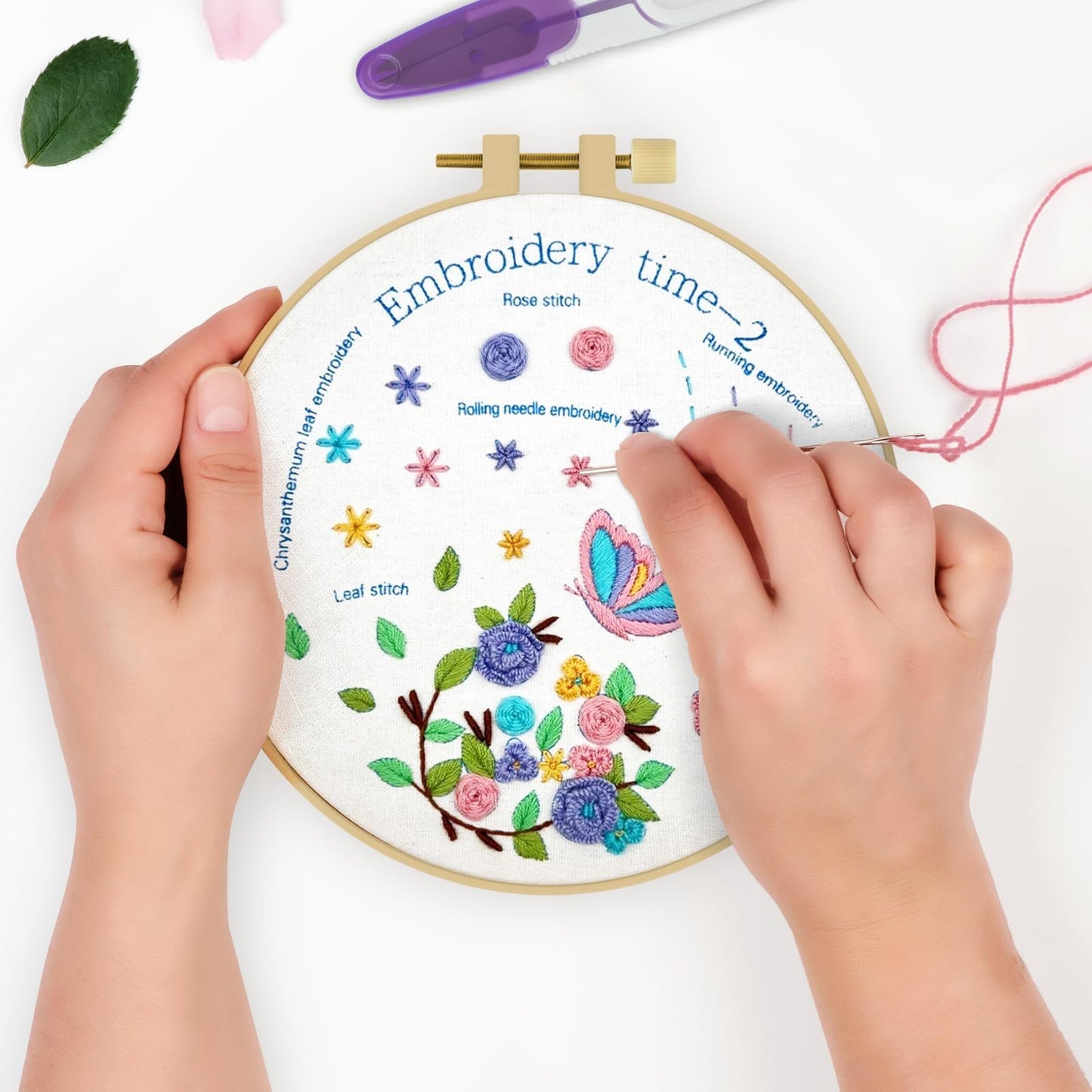 4 Pack Beginner Embroidery Kits for Adults DIY Starter Kit with 33 Stitch Techniques, Stamped Patterns, Embroidery Hoop, Colorful Threads, Tools, Step by Step Instructions & Video Tutorial