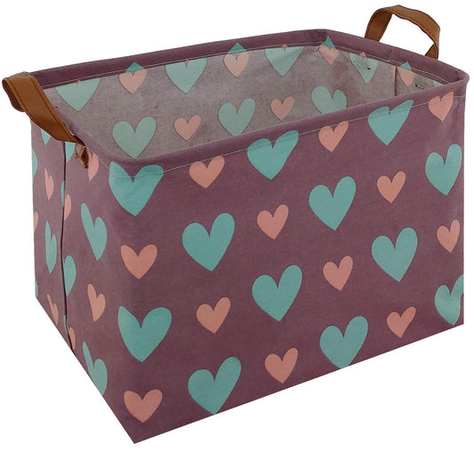 ASKETAM Kid Cute Rectangle Toy Box for Girl, Baby Collapsible Toy Storage Bin Nursery Child Playroom Bedroom Decor Clothes Storage Bin Gift Basket(Love in purple)