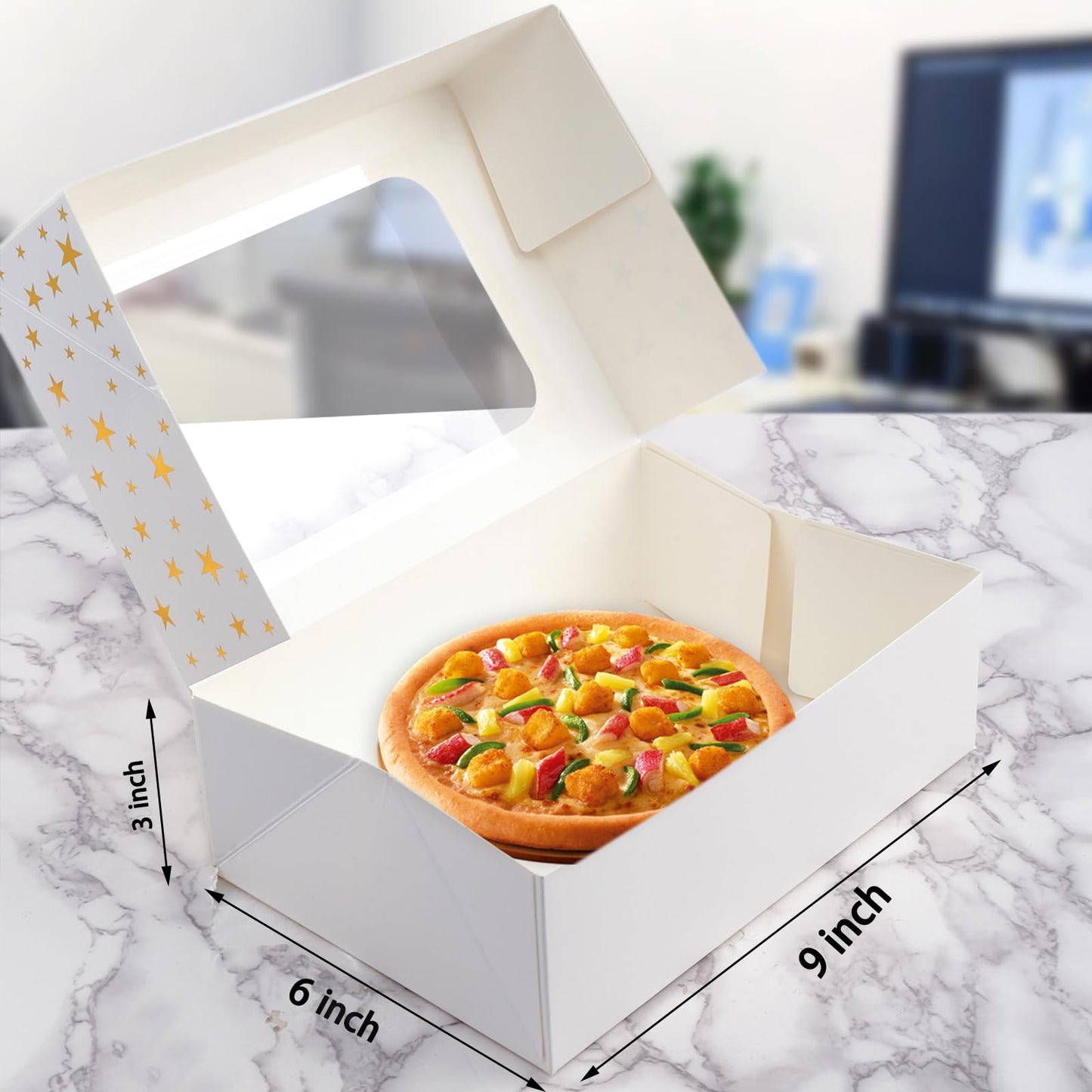 24 PCS Christmas Cookie Boxes for Gift Giving, 9x6x3 Golden Star Christmas Treat Boxes with Window, Auto-Up Holiday Cookie Boxes,Baking Goods Packaging Box for Desserts, Mini Cake, Donuts