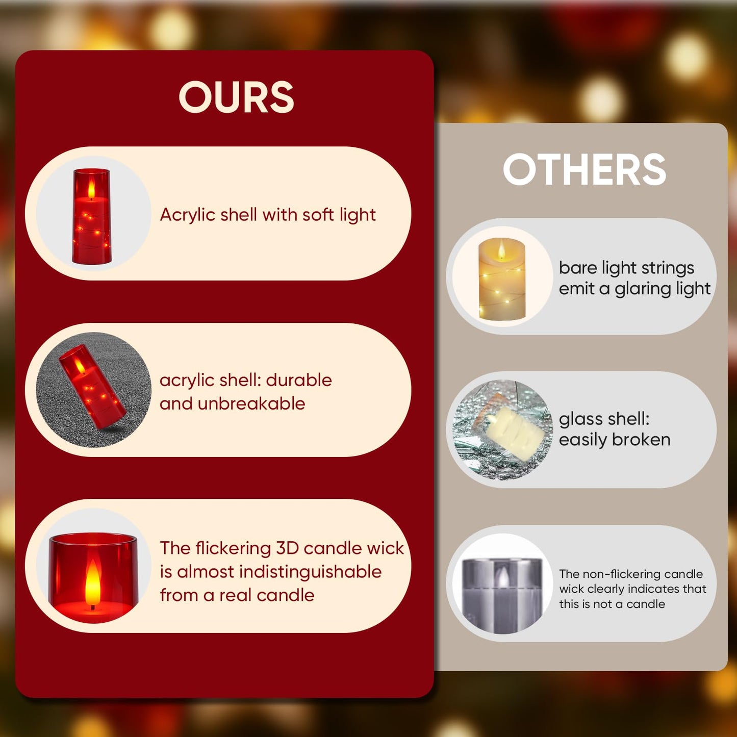 Flameless Candle with Remote Timer – 9 Flickering Acrylic Battery Operated LED Pillar Candles with Embedded Star String for Valentine's Day, Home Decor, and as a Gift (Red)