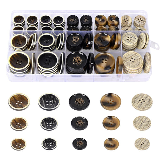 110Pcs Mixed Sewing Buttons, 4-Hole Craft Round Blazer Buttons, 5 Color 3 Size (15mm, 20mm, 25mm) Suit Coats Resin Button, Suitable for Variety Clothing Sewing, DIY Craft (Style D)
