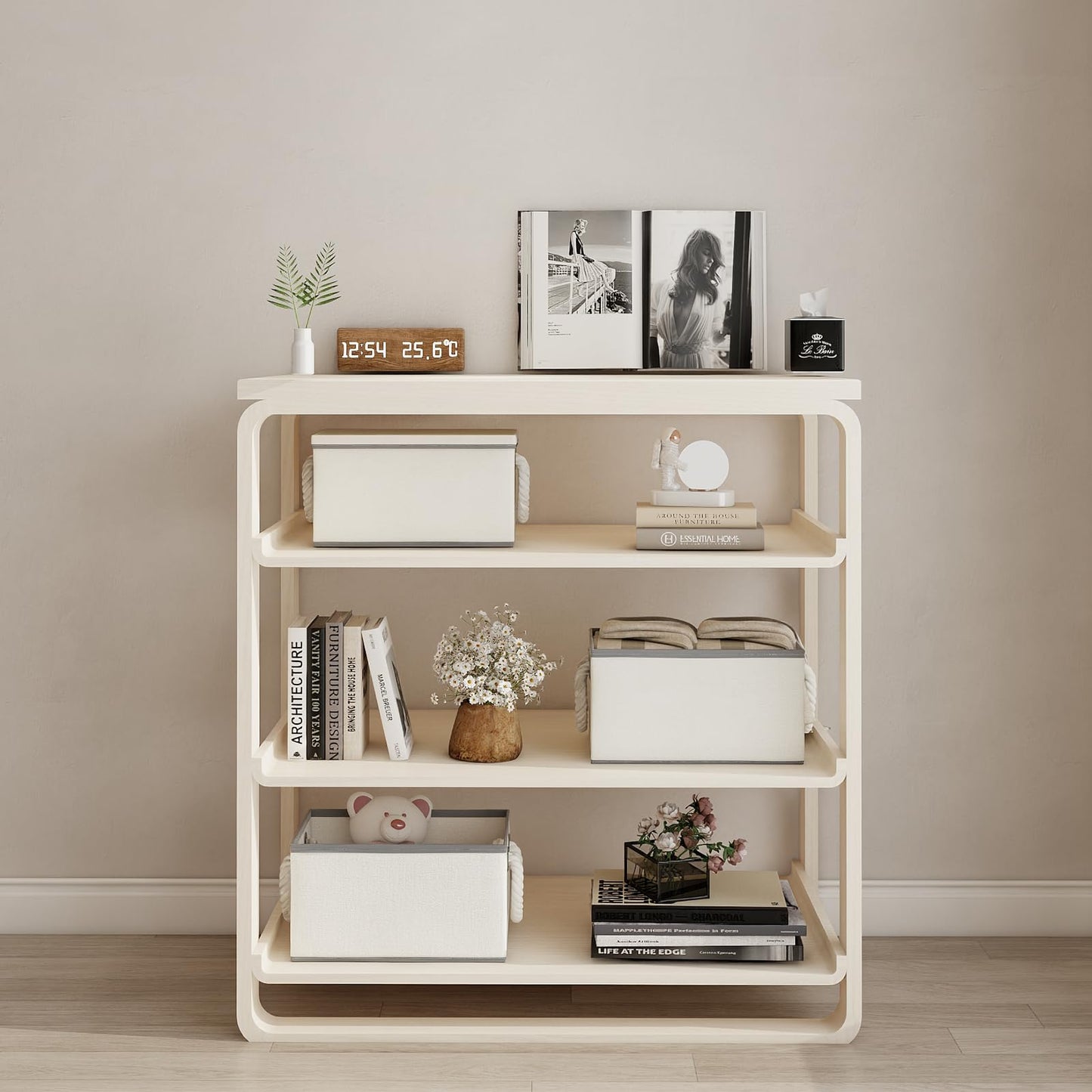 Large Fabric Storage Bins for Shelves with Handles 3 Pack | Storage Baskets for Organizing and Cloth Bins | Folding Rectangle Closet storage bins for Cloth and Magazine,Beige,15"W x 10.5"D x 8.5"H