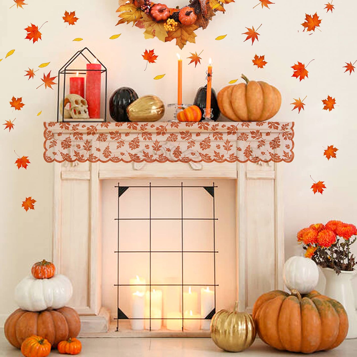2 Pack Thanksgiving Table Runner, Fall Table Runner Decor for Home with Maple Leaves Lace Thanksgiving Runner for Table Decoration(13 x 72 inches)