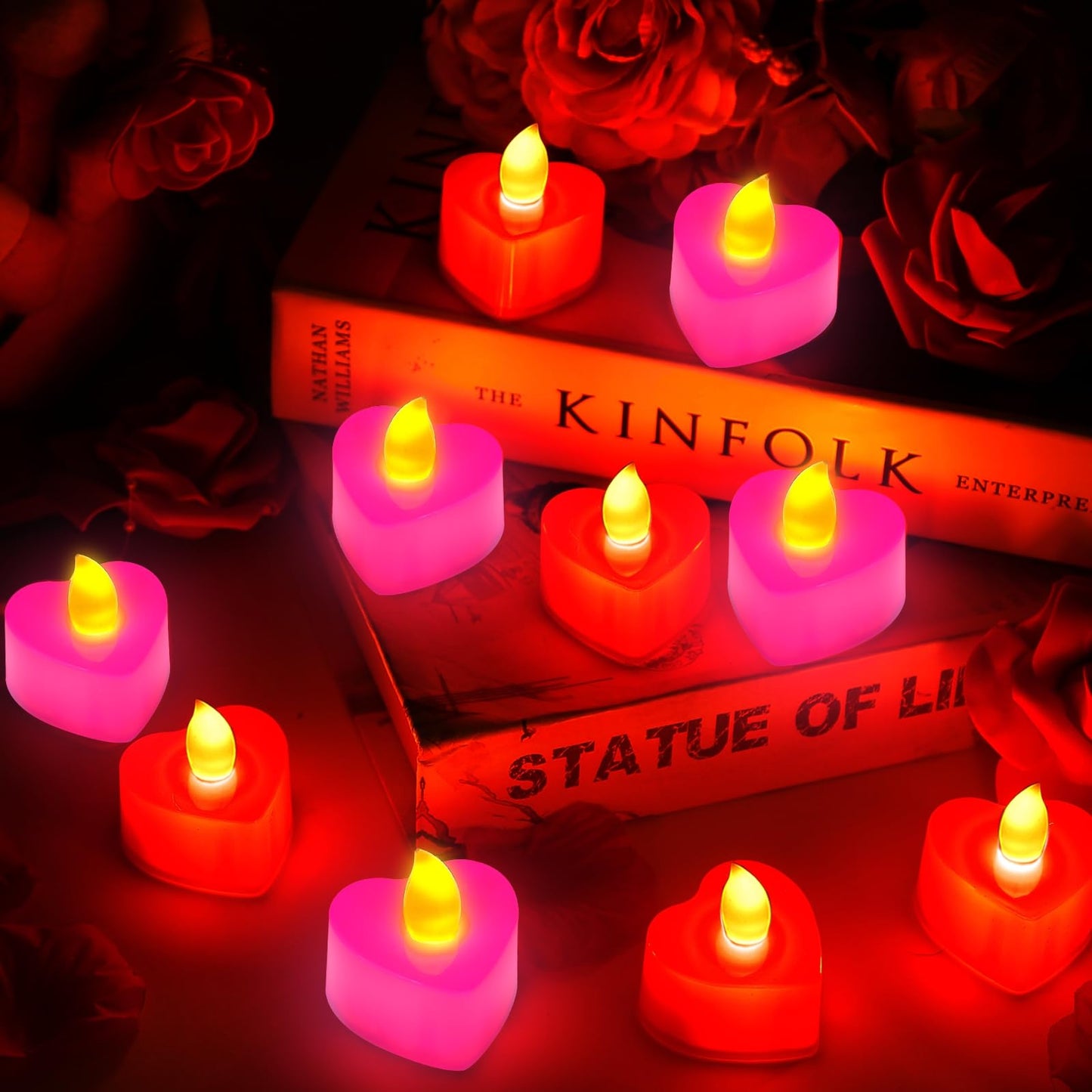 24 Pack LED Tea Lights Candles Battery Operated,Valentines Heart Shaped Candles for Party Favors,Red Pink Flameless Candles for Valentines Day Romantic Night Anniversary Wedding Table Decor