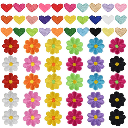 Lystaii 60pcs Iron On Patches Cute Mini Heart Iron-on sew-on Patches Flower Embroidered Applique Decoration Patches for Clothing Jackets Backpacks Jeans Hats Bags Multi-Colored DIY Accessory