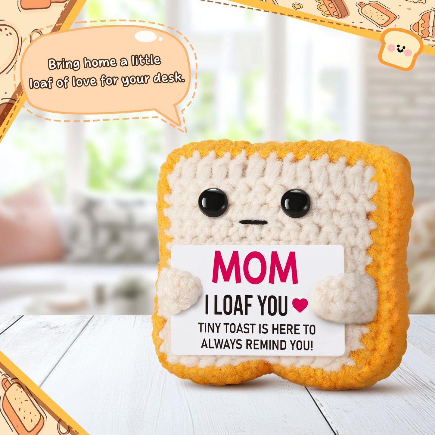 Mothers Day Pun Gift for Mom from Daughter Son- Handmade Cute Loaf Crochet Toast - I Love You Funny Presents for Moms Bonus Mamas Mother-in-Law Birthday, Valentine's Christmas Stocking Stuffers