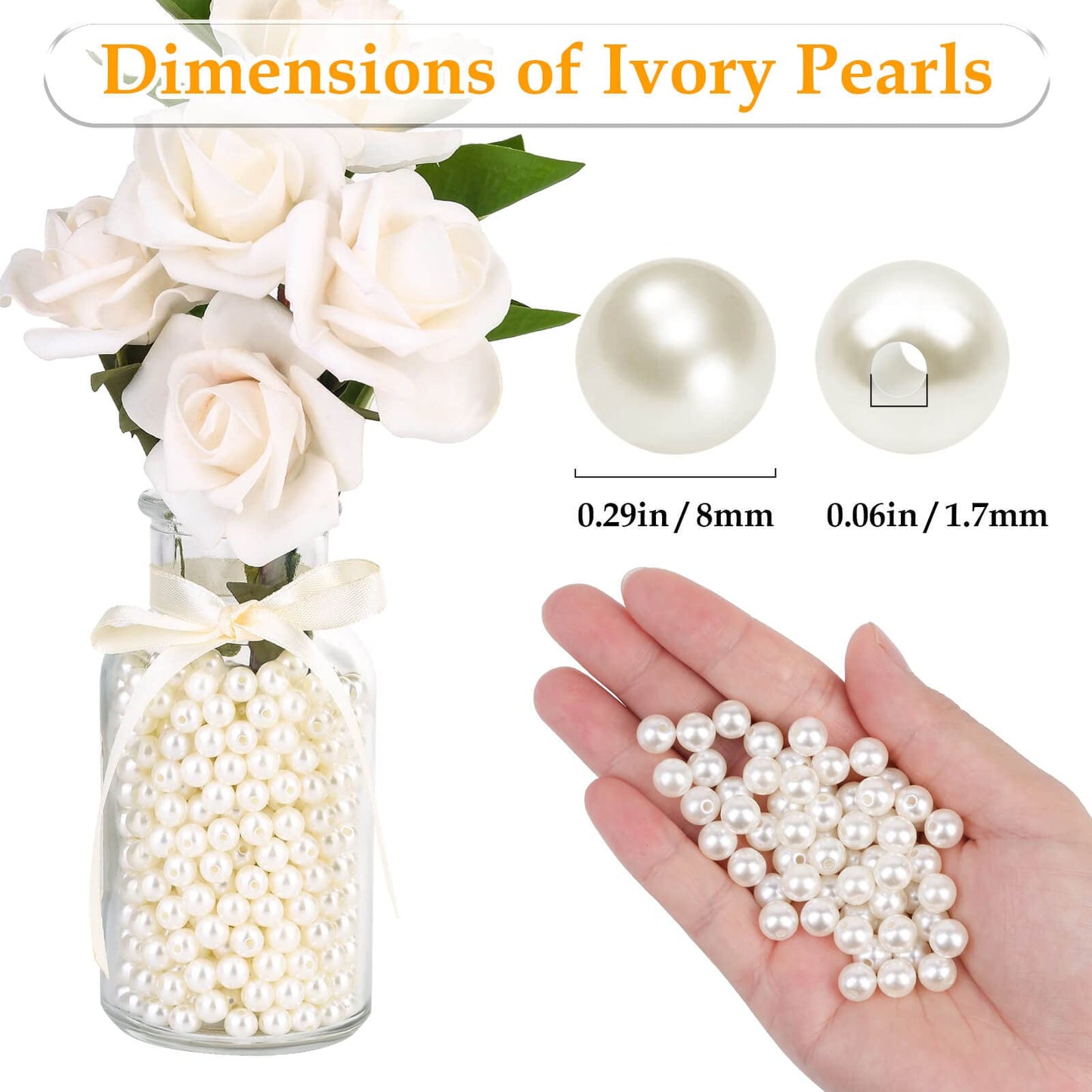 Anezus Ivory Faux Fake Pearls, 8 MM Sew on Pearl Beads with Holes for Jewelry Making, Bracelets, Necklaces, Hairs, Crafts, Decoration and Vase Filler, 800pcs