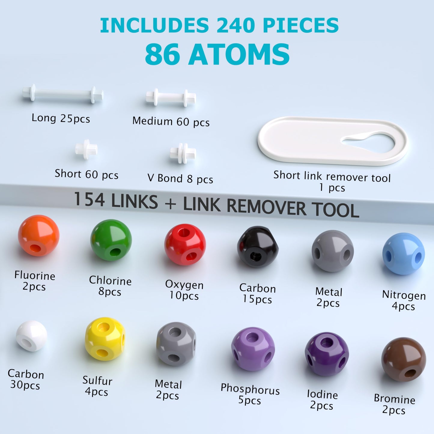 Molecular Model Kit, 240 Pcs Organic Molecular Chemistry Set, Atom Element Model Kit for Lessons in Chemistry, Molecular Structures Building kit