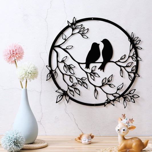 Metal Wall Art Bird on Tree Branch Silhouette Bird Art Decor for Living Room Garden Bedroom Office Home Wall Housewarming Party Decor(Black)