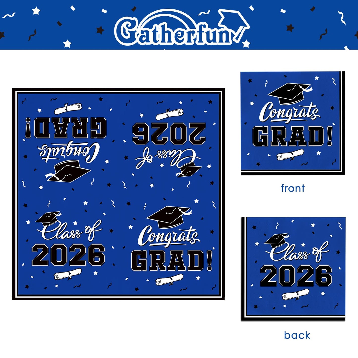 Gatherfun Graduation decorations 2026 Graduation Plates and Napkins Blue Disposable Paper Plates Luncheon Napkins Cocktail Napkins for Congrats Grad Party Decorations, Serve 50