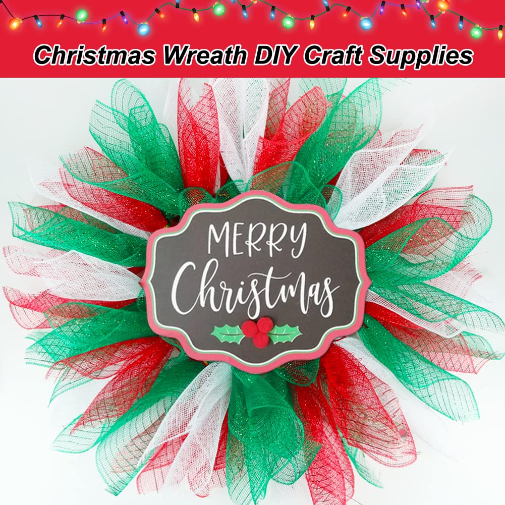 3 Rolls Mesh Ribbon for Wreaths, 6 Inch x 30 Feet Each Roll Red Green White Poly Deco Mesh Rolls, Christmas Ribbon for Wreaths, Swags and Christmas Tree Decoration