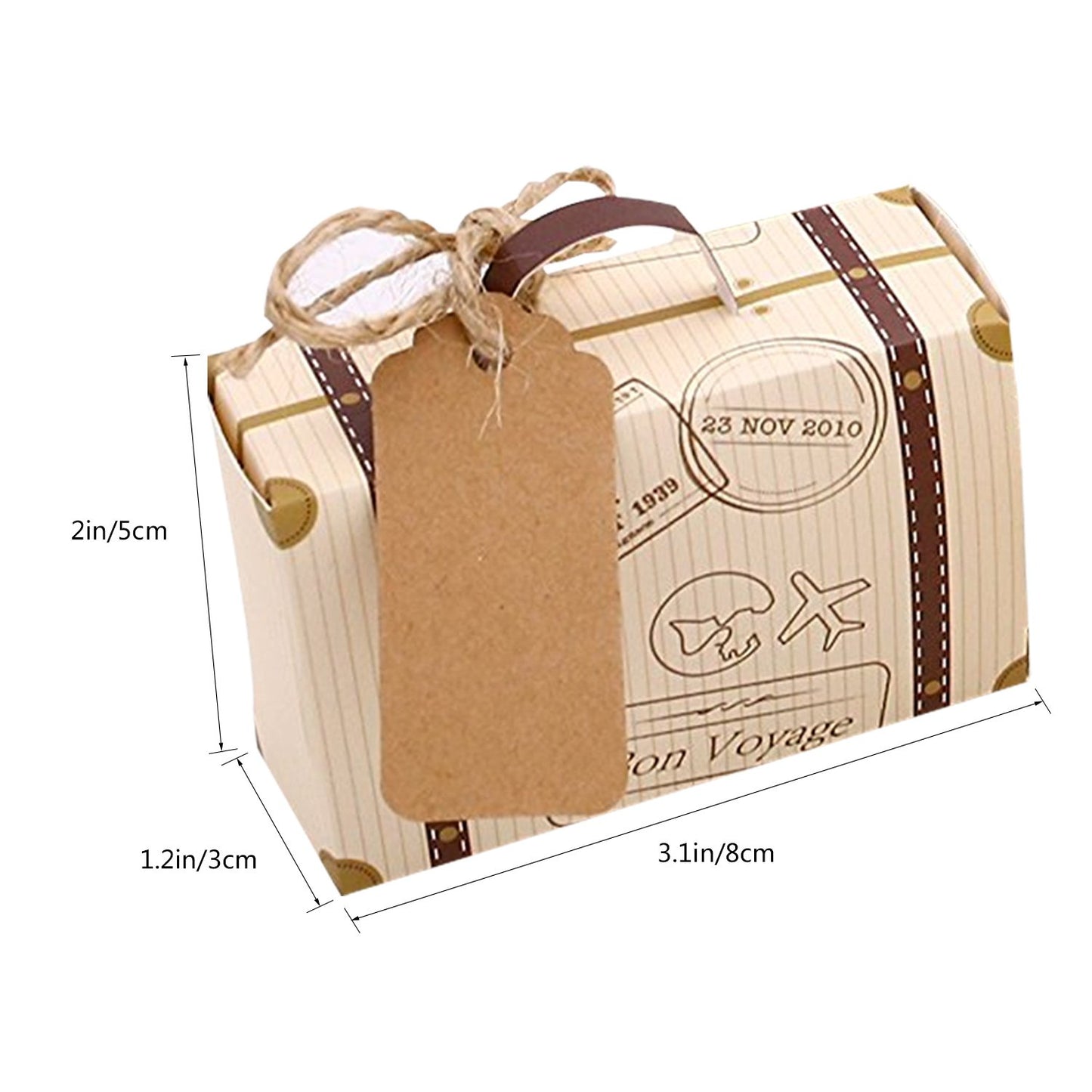 Faylapa Suitcase Candy Boxes, Party Favor Candy Box, Vintage Kraft Paper Gift Bag for Travel Theme Party,Wedding,Birthday,Bridal Shower (Travel Themed 50pcs)