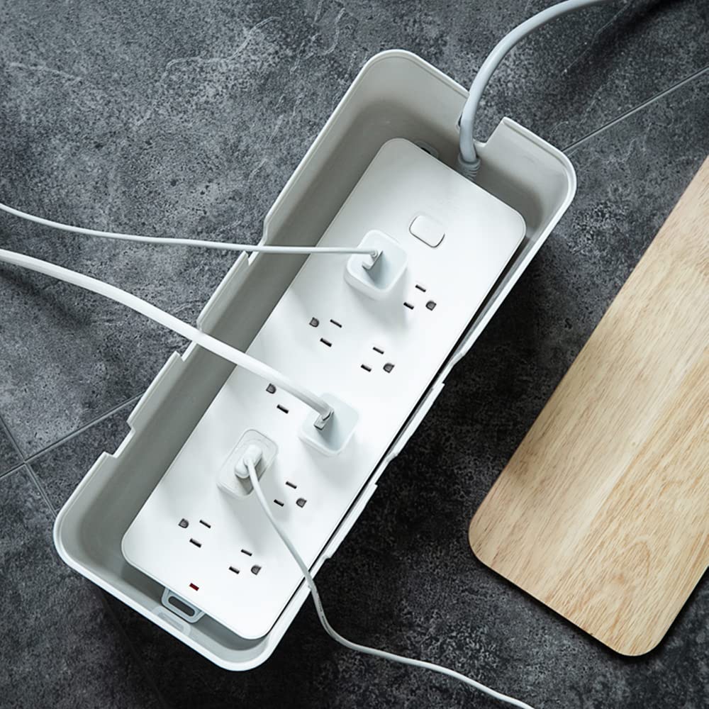 Cable Management Box by Baskiss, 12x5x4.5 inches, Wood Lid, Wire Organizer for Desk TV Computer USB Hub System to Cover and Hide & Power Strips & Cords