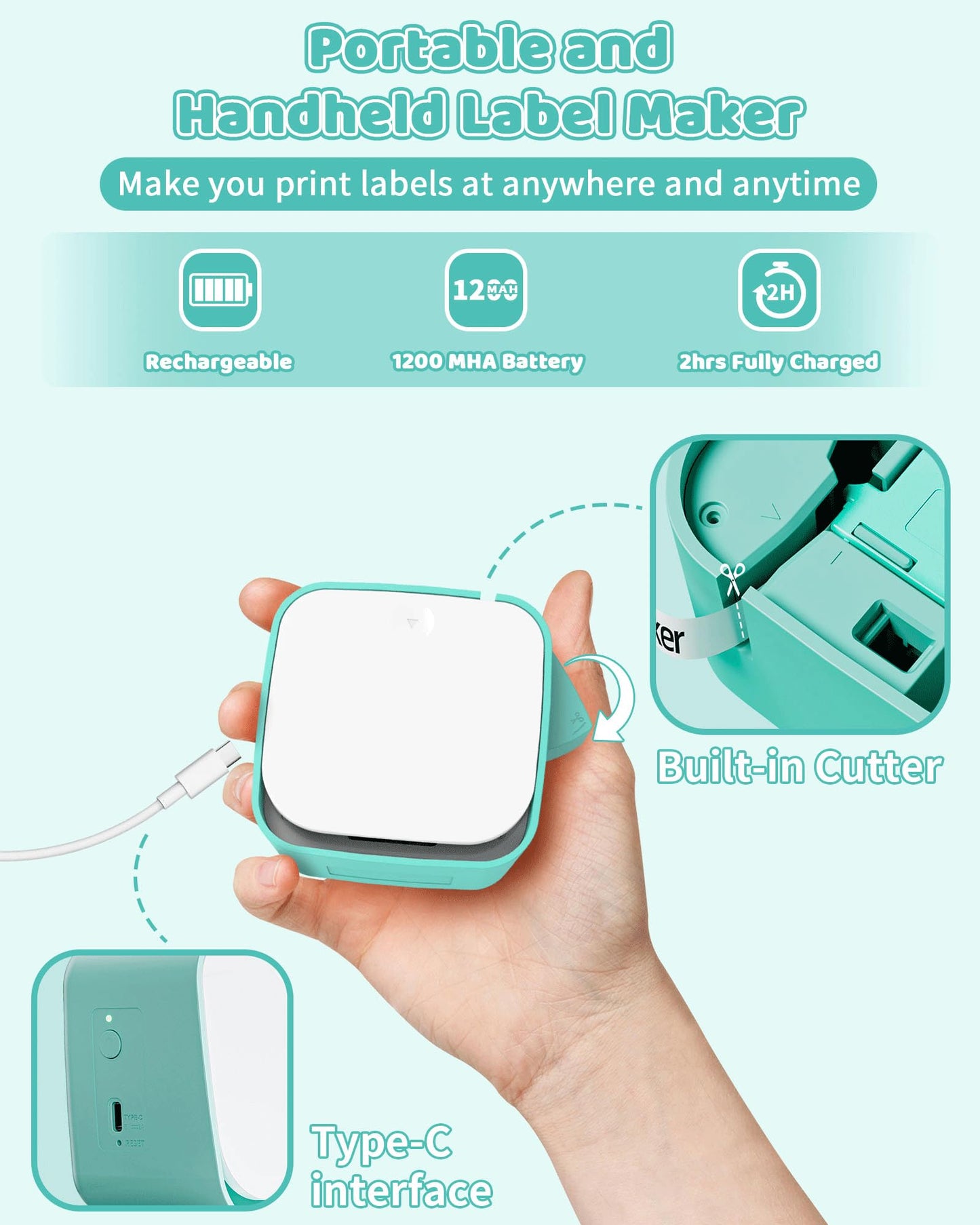 Vixic Bluetooth Label Maker - Rechargeable Mini Labeler Machine with Tape, M960 Label Sticker Portable Printer, Multiple Icon Fonts for Kids School Home Business Office Organization