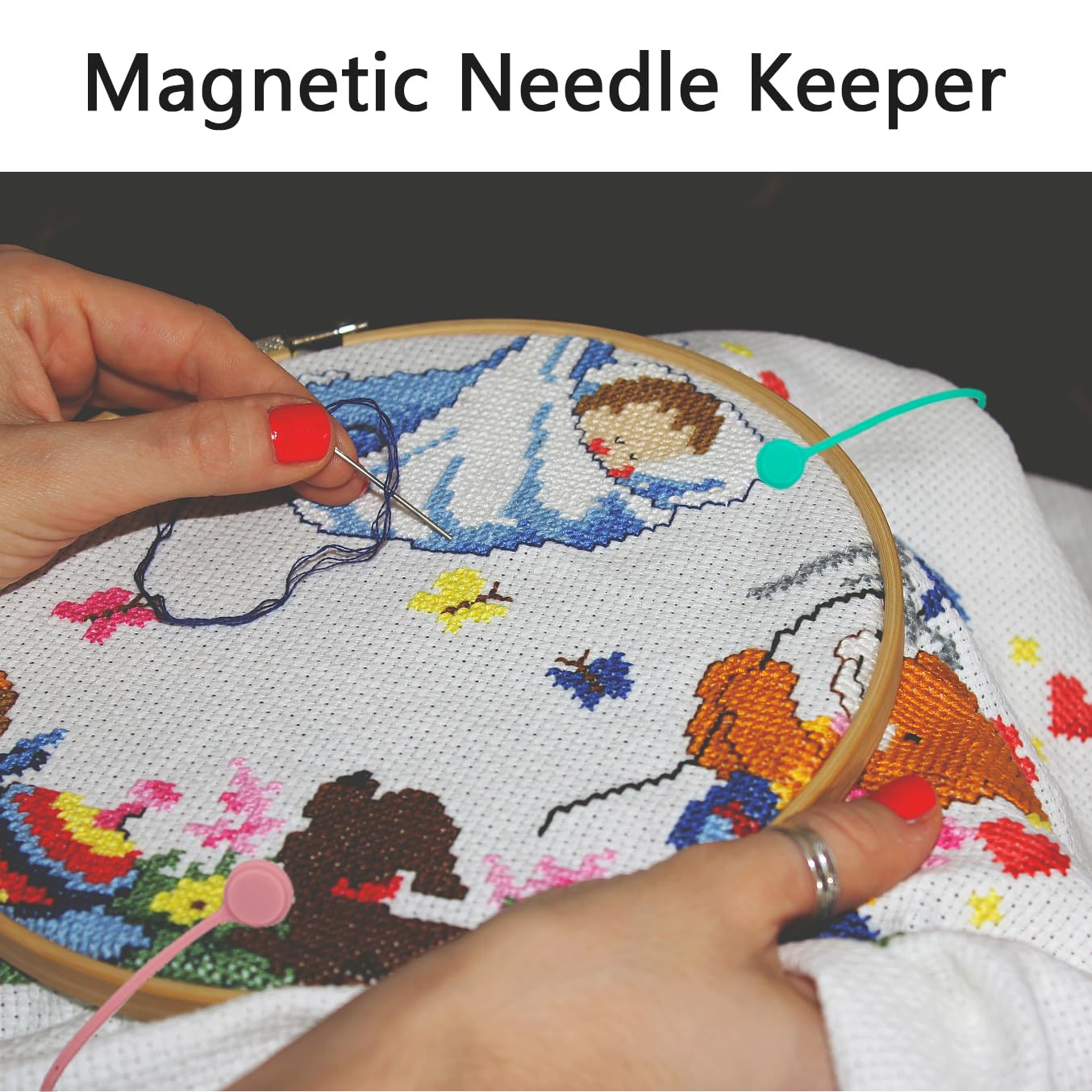 4 pcs Needle Minders Magnetic Cross Stitch Fabric Clips, Macron Color Magnetic Needle Minder, Perfect Cross-Stitch Embroidery and Needlework Accessories, Ideal Gift for Craft Enthusiasts