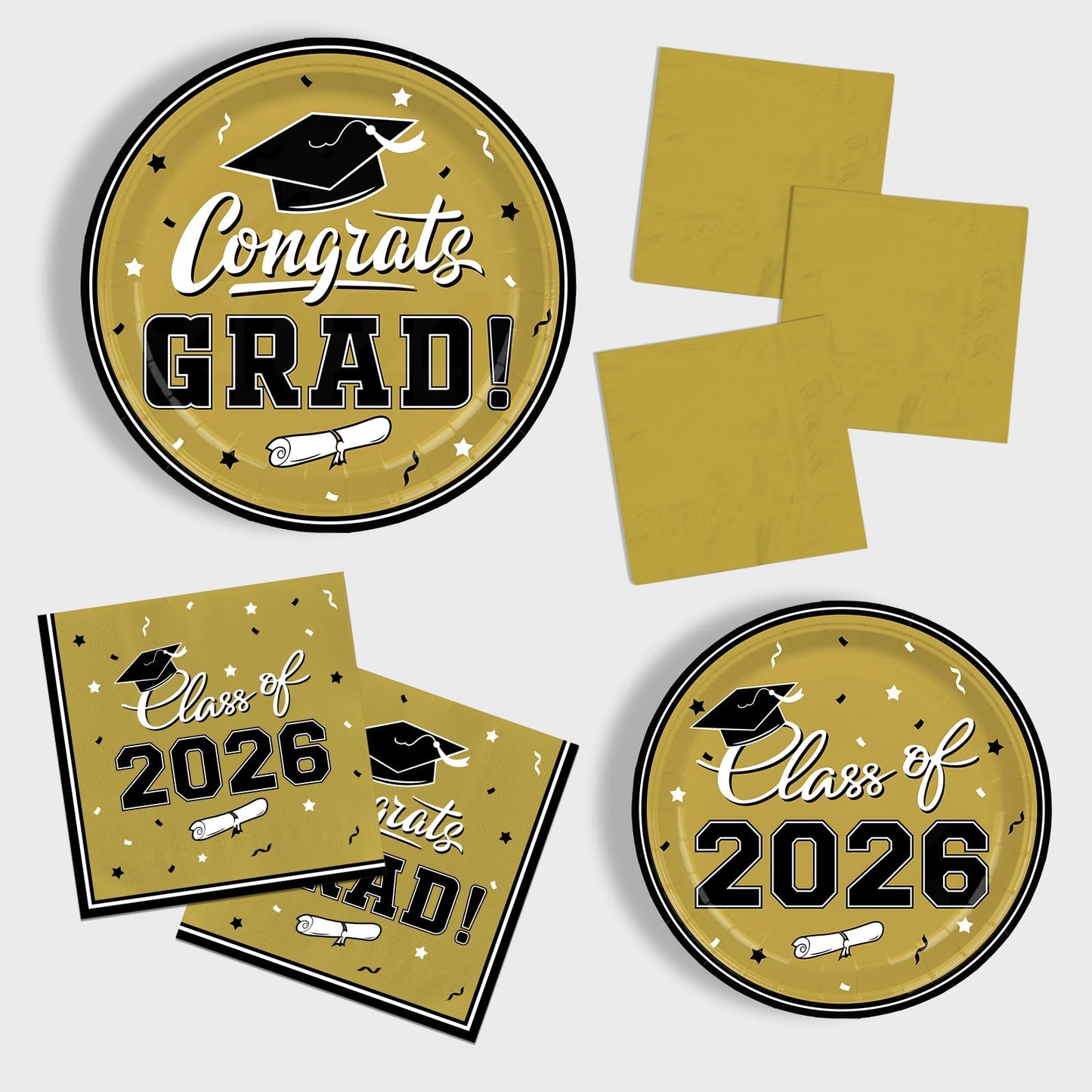 Graduation Party Plates and Napkins Gatherfun Graduation decorations 2026 Gold Disposable Paper Plates Luncheon Napkins Cocktail Napkins for Congrats Grad Party Decorations, Serve 50
