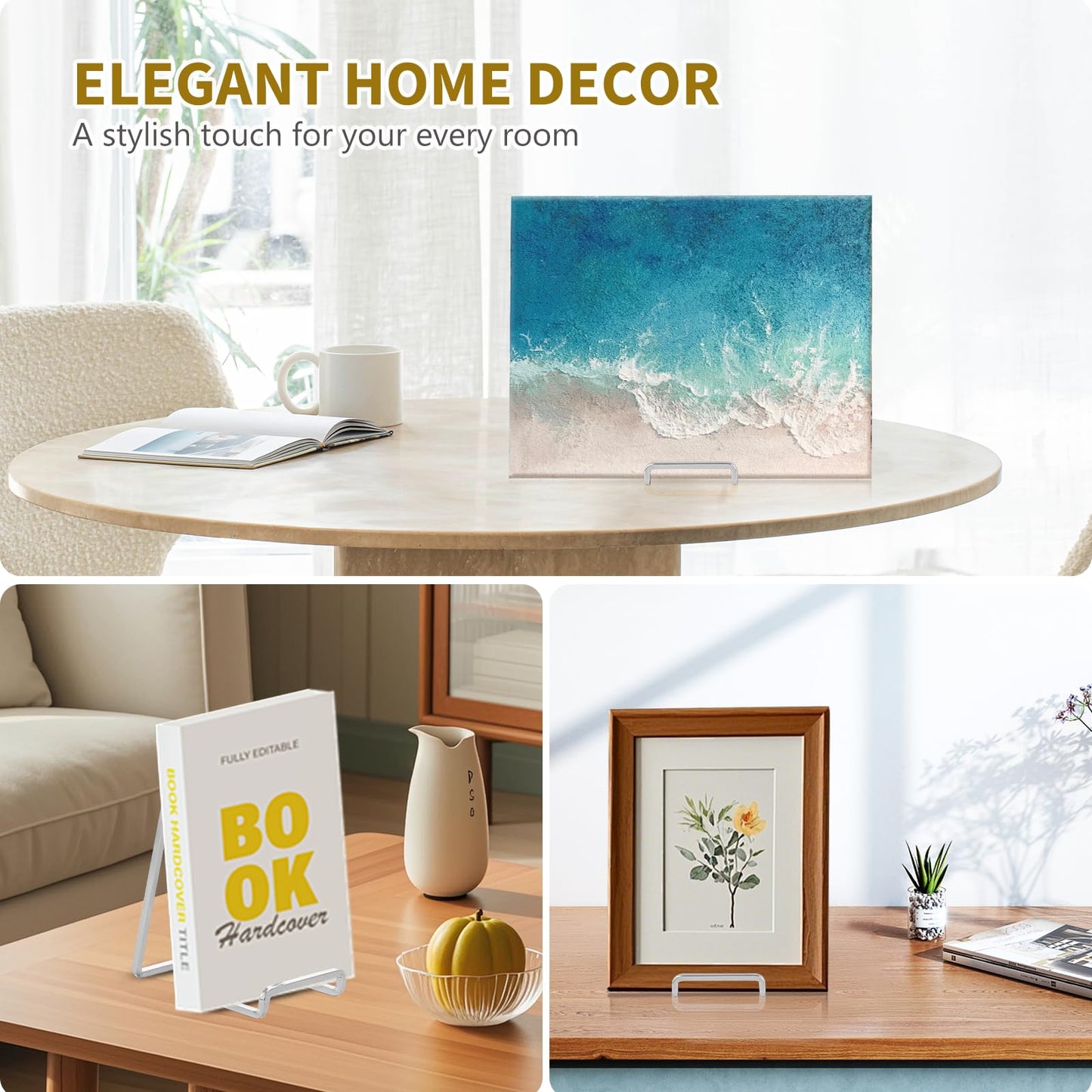 Plate Holder Easel Display Stand - 6 inch Metal Plate Stands for Display - Tabletop Picture Stand - Silver Iron Easels for Display Pictures | Photo Frames | Book | Decorative Plates | Plaque - 3 Pack