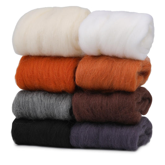 Needle Felting Wool 80 g, Wool Roving, 8 Colors Felting Wool, Felting Wool Bulk, Wool Roving for Needle Felting, for DIY Craft Materials and Felting Wool Craftsmen, White, Black, Brown