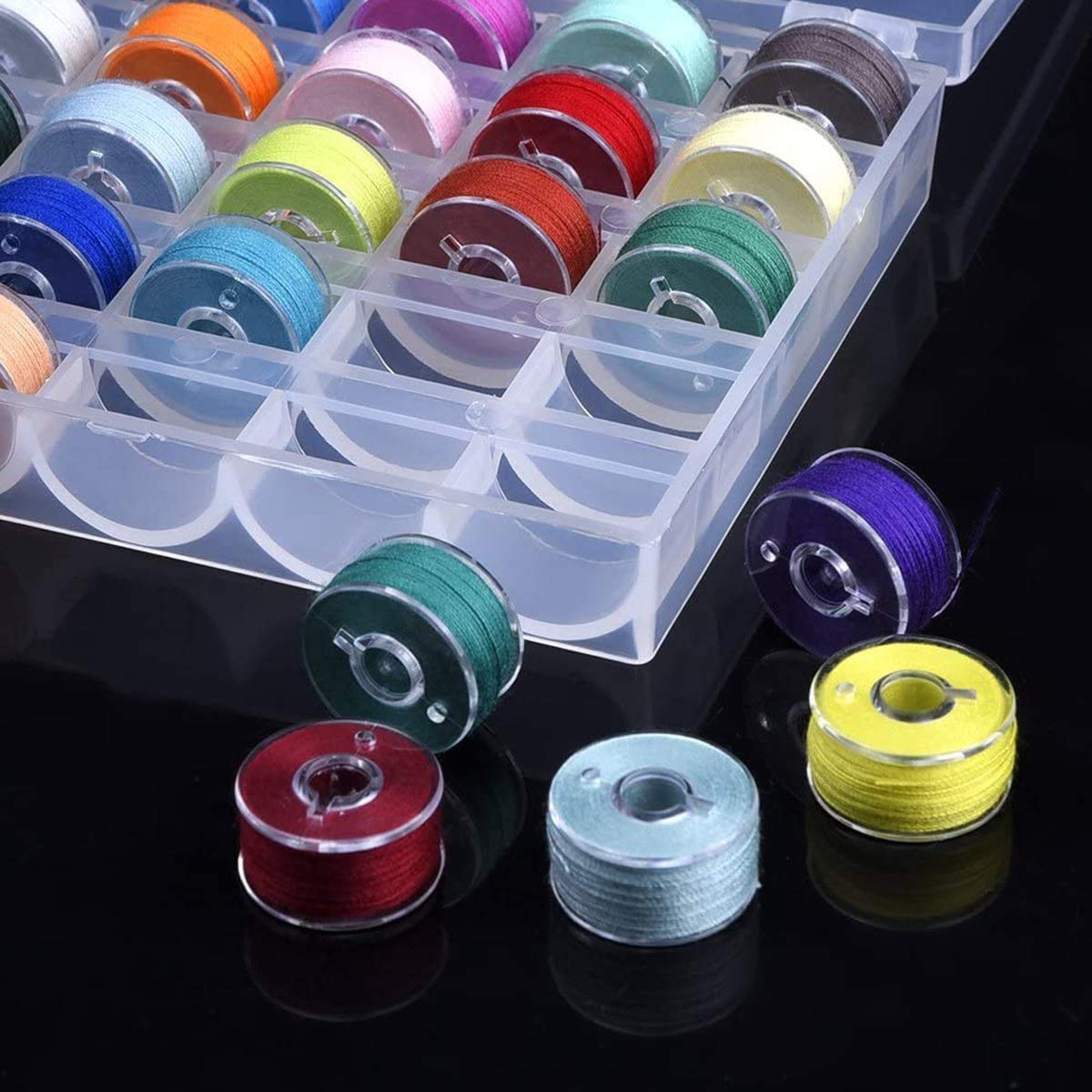 Bobbin Box,Machine Bobbin Organizer Plastic Case,Transparent 25 Slots Empty Bobbins Spools Box，Sewing Craft Plastic Case Storage Box for Sewing Machine