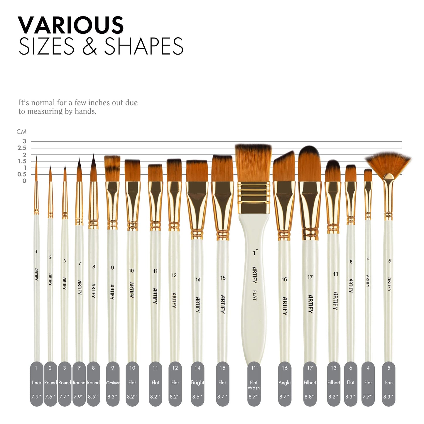 21 Piece Paint Brush Set, ARTIFY 18 Acrylic Paint Brushes, Palette Knife, and 2 Sponges, Professional Artist Paint Brushes for Acrylics, Watercolors, Gouache, Canvas, and Face Painting, Ivory White