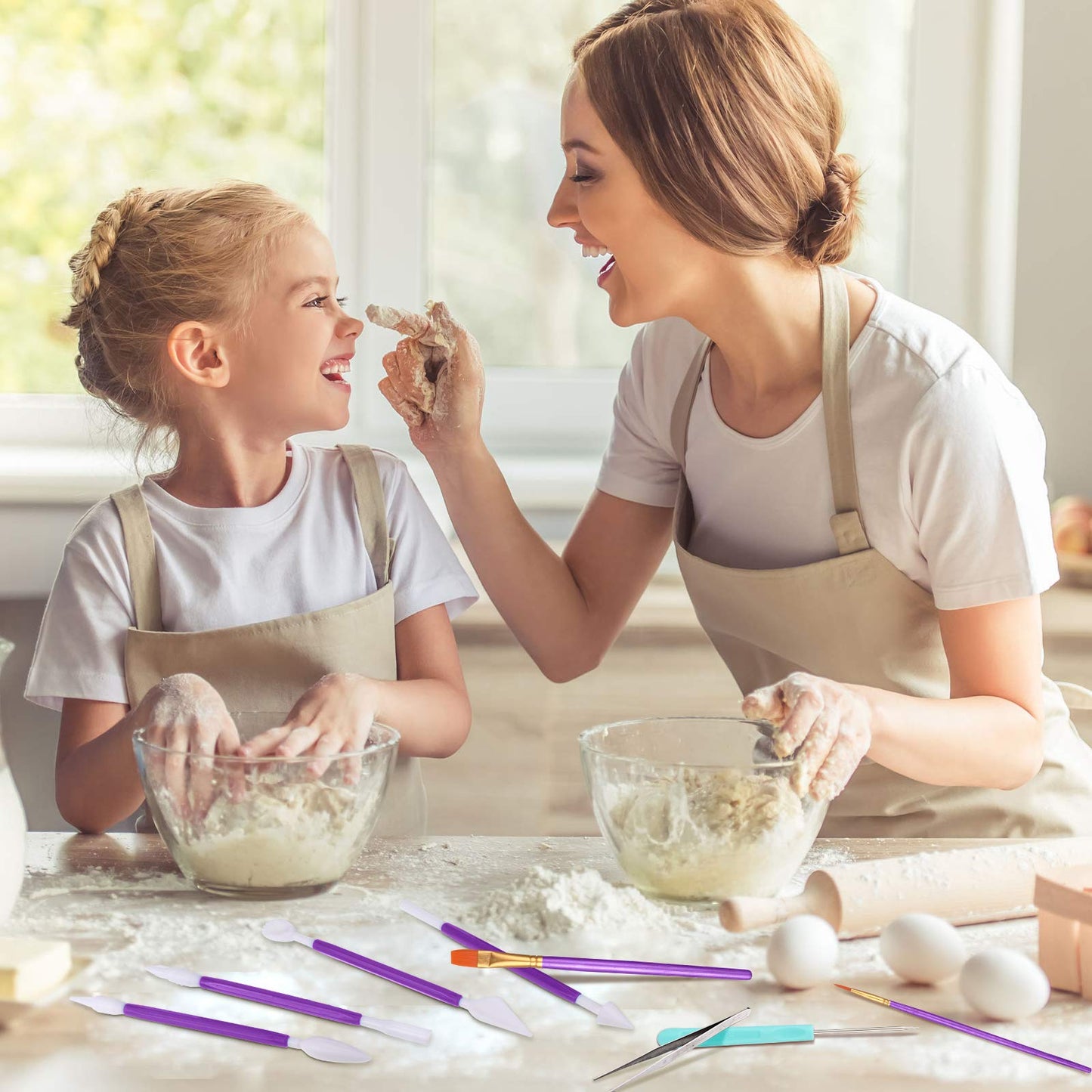 24 Pieces Cookie Decorating Tool Set Fondant Cake Decorating Tool Set Include Decoration Brushes Sugar Stir Needle Fondant Modeling Tool Elbow and Straight Tweezer for Cookie Cake Decoration (Purple)