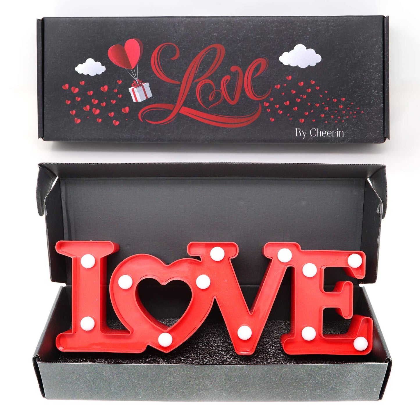Love Sign with Lights - Valentines Day Decoration - Love Marquee Letters - Romantic Lighted Table Top Decor for Wedding & Home - Red - CHEERIN