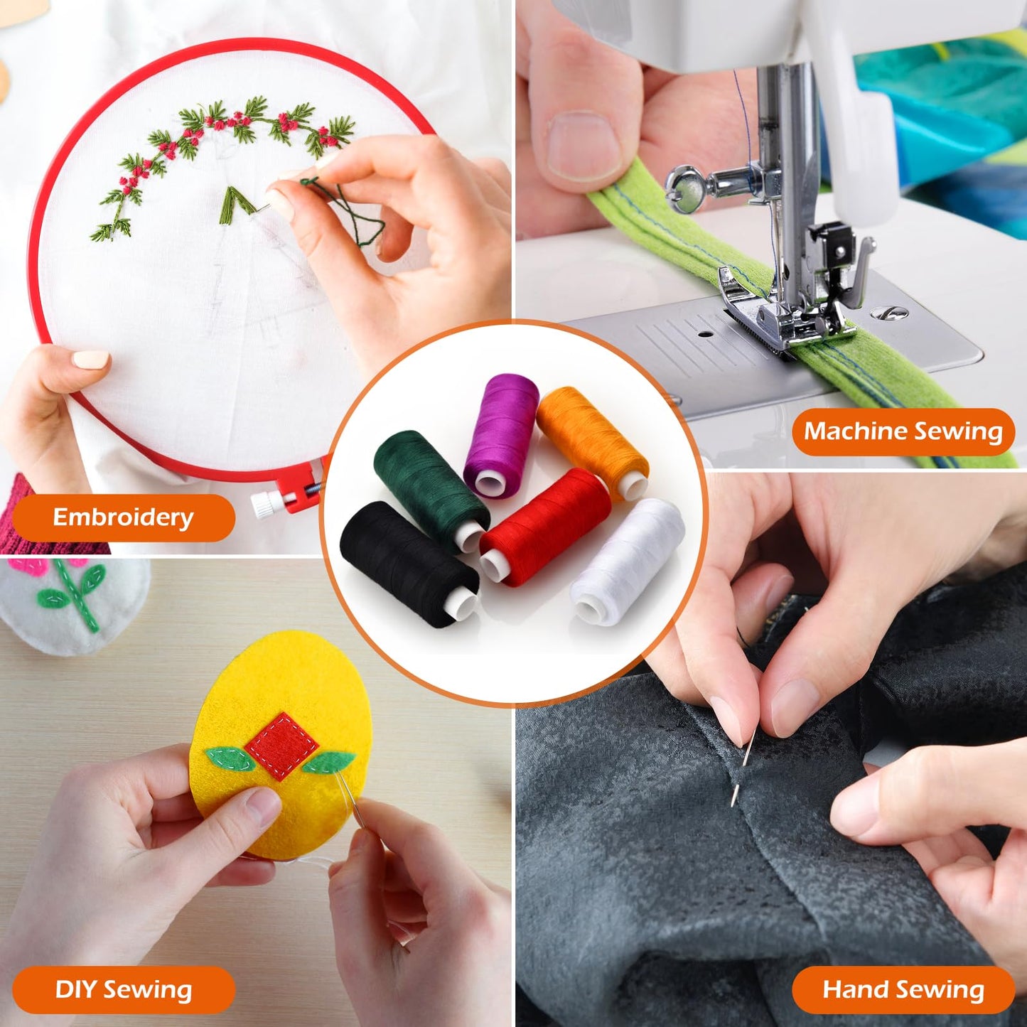 6 Pcs Sewing Thread Kit, 400 Yards Each Spool 402 Polyester Thread with Sewing Needle & Threader, Sewing Threads for Sewing Machine, Hand Stitching, Embroidery