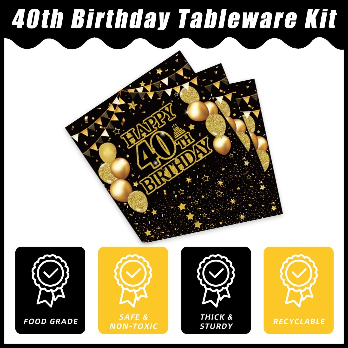 Kepeel 96Pcs 40th Birthday Party Tableware Set, Back in 1984 Birthday Party Decorations Supplies for Men Women Cheers to 40 Years Birthday Party Dessert Plates Napkins Forks Favors, Serve 24