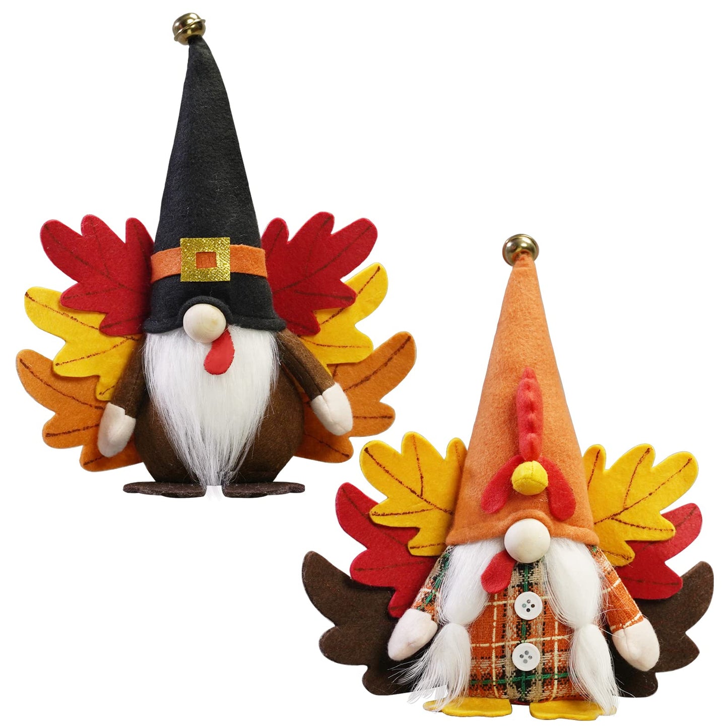 Turkey Fall Gnome, Thanksgiving Gnome Decorations, 2Pack Handmade Swedish Tomte Gnomes with Maple Leaves Wings Harvest Gnome Plush Scandinavian Figurine Nordic Gnomes Holiday Decor Gifts