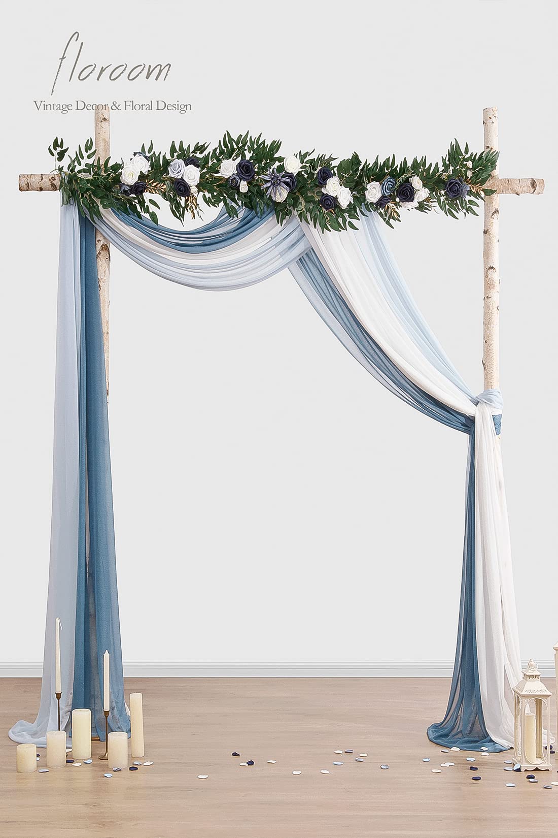 Wedding Arch Draping Fabric 3 Panels 20Ft Chiffon Fabric Drapes Arbor Drapery Wedding Ceremony Reception Swag Decorations (Dusty Blue +Powder Blue +White)
