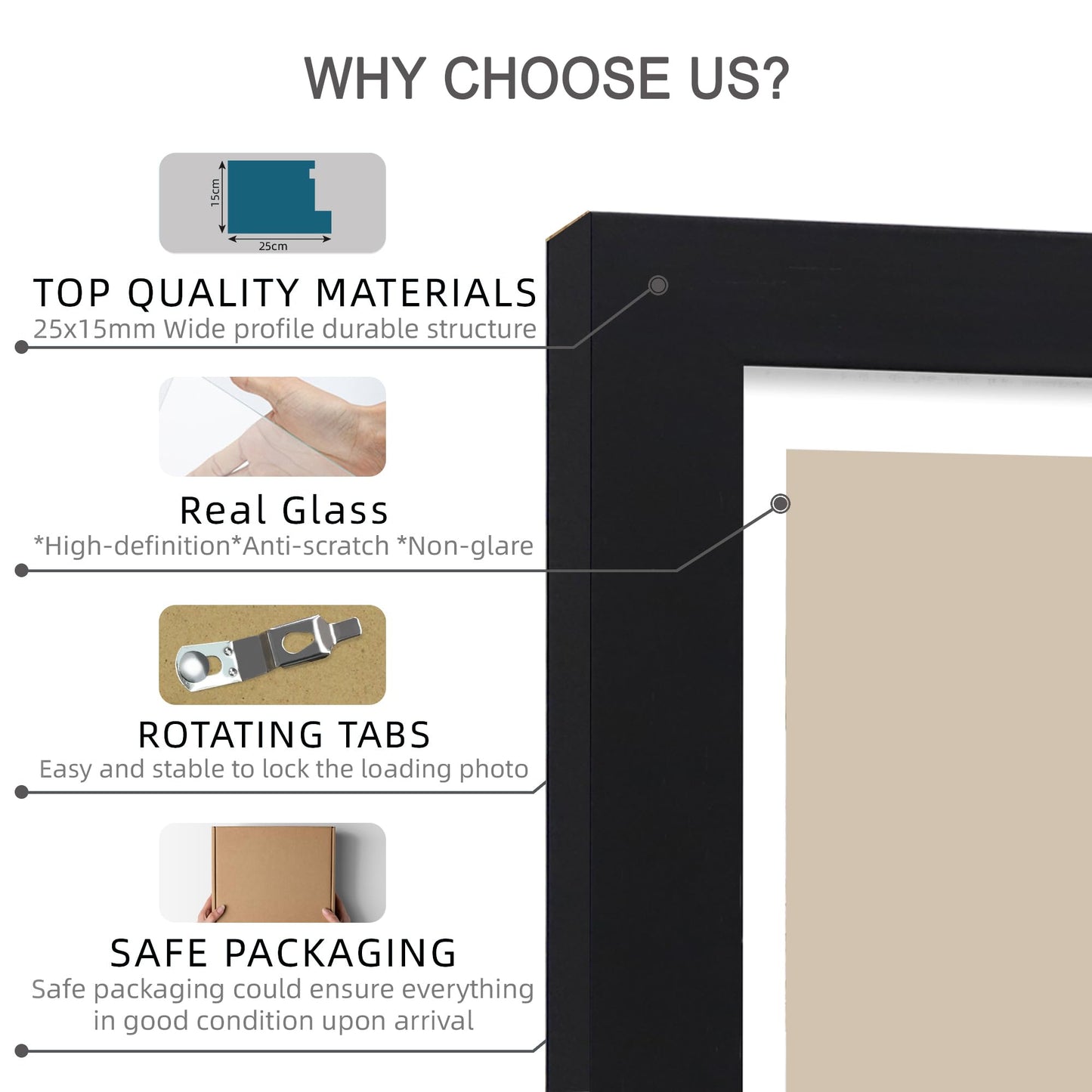 Hongkee 5x7 Picture Frame Set of 4, Made of Real Glass and Black Wooden Frame, 5 by 7 Photo for Wall or Tabletop - Display Picture 4x6 with Mat or 5x7 Without Mat