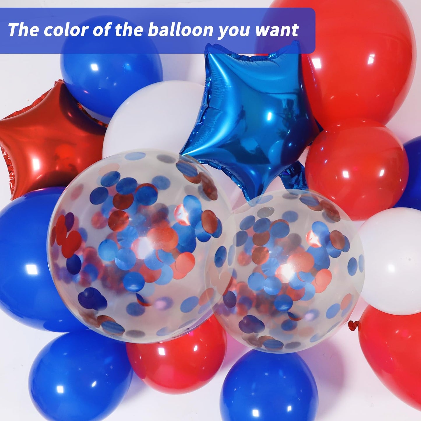 RUBFAC 160pcs Red White and Blue Balloons Garland Arch Kit, 4th of July Balloons Patriotic Decorations, Birthday Wedding Nautical Patriotic Baseball Theme with Star Foil Balloons Decorations